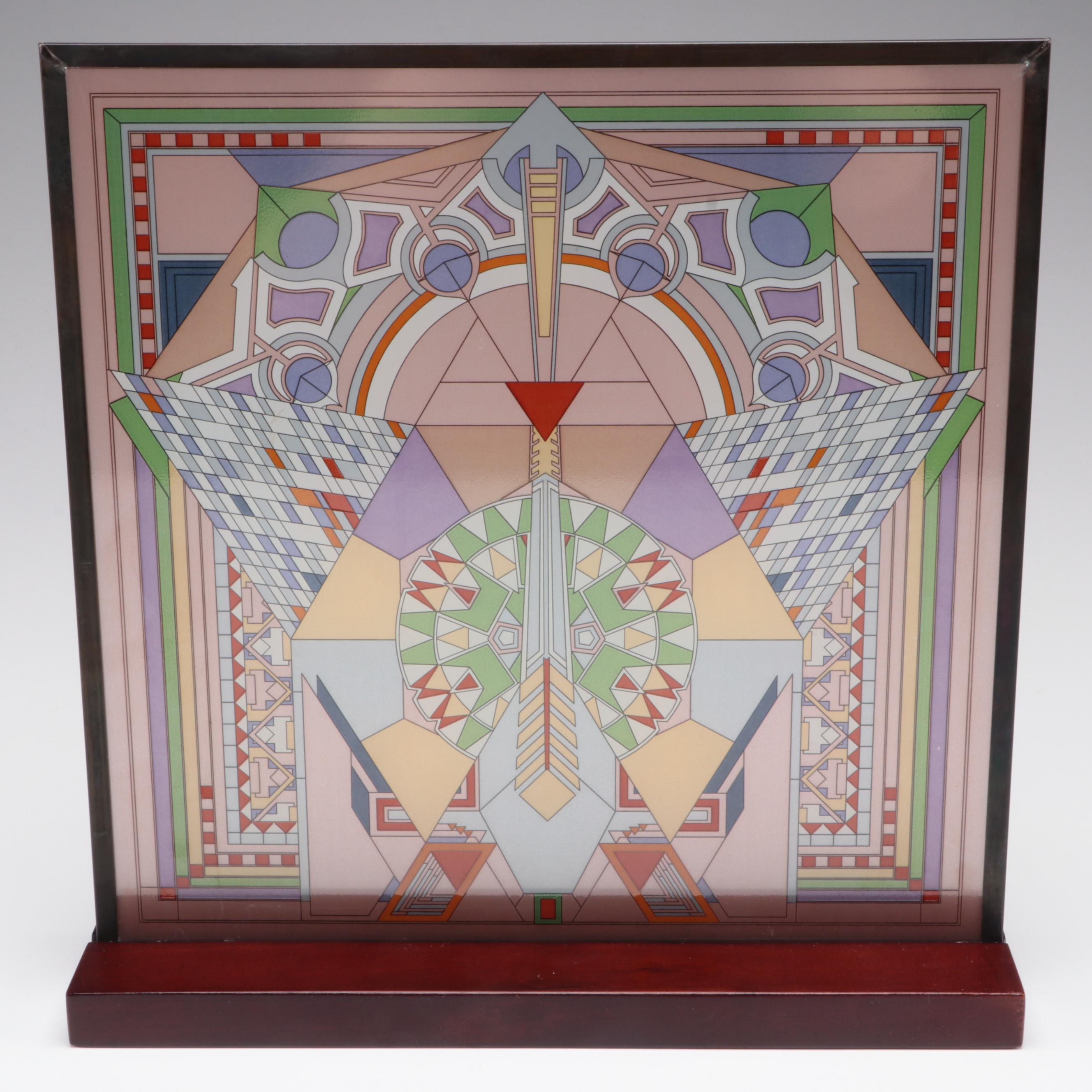 Reproduction Glass Panel After Imperial Hotel Peacock Rug by Frank Lloyd Wright