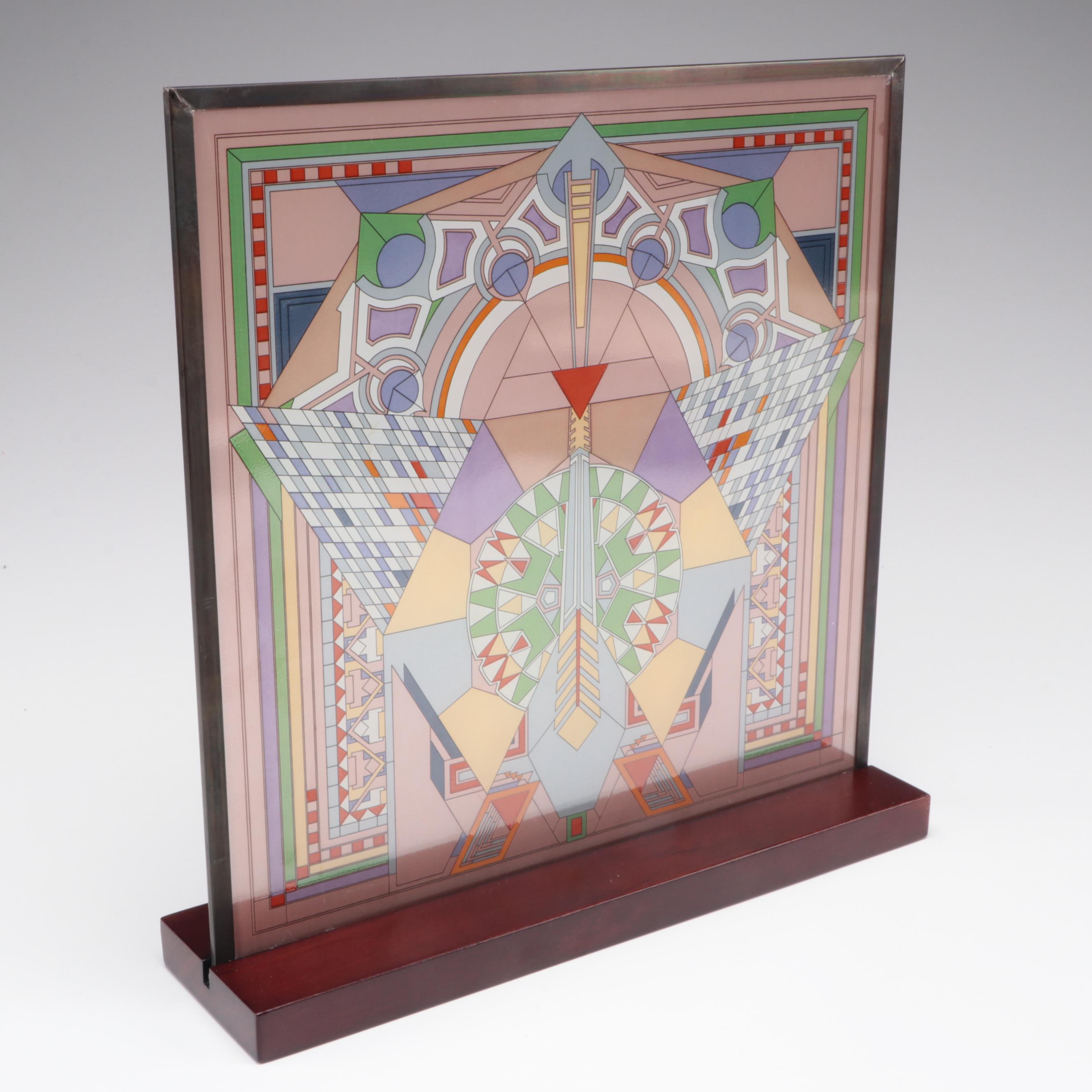 Reproduction Glass Panel After Imperial Hotel Peacock Rug by Frank Lloyd Wright