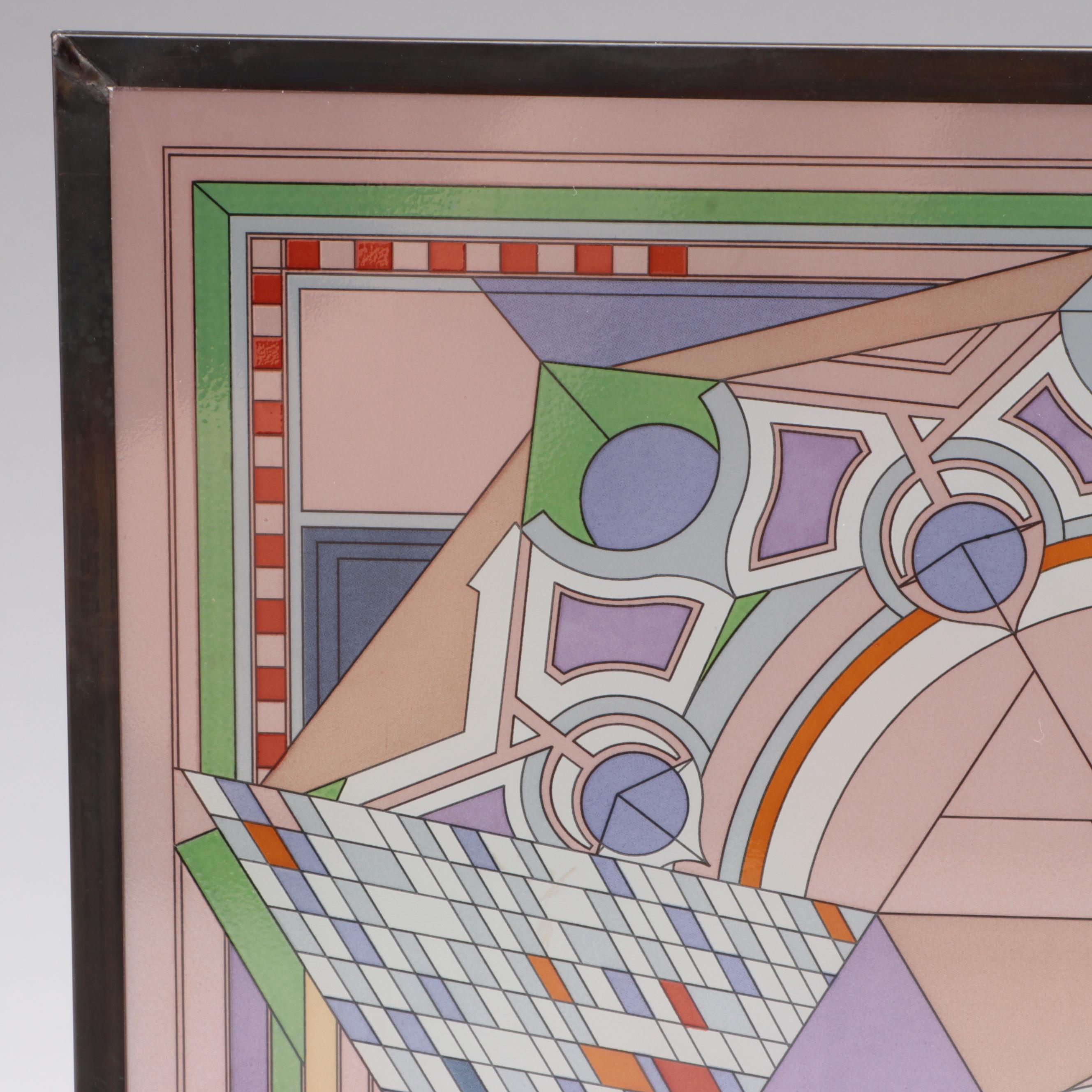 Reproduction Glass Panel After Imperial Hotel Peacock Rug by Frank Lloyd Wright