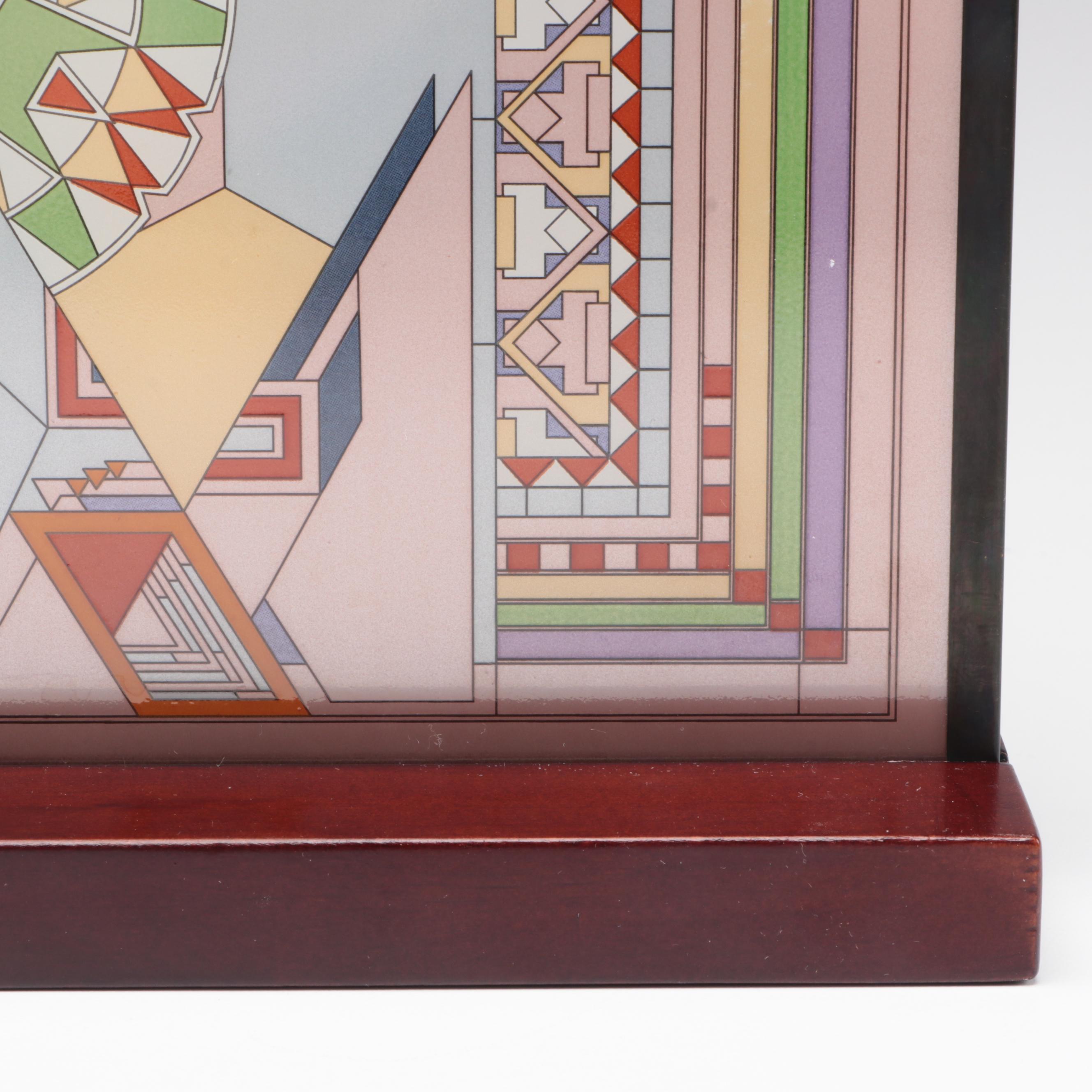 Reproduction Glass Panel After Imperial Hotel Peacock Rug by Frank Lloyd Wright