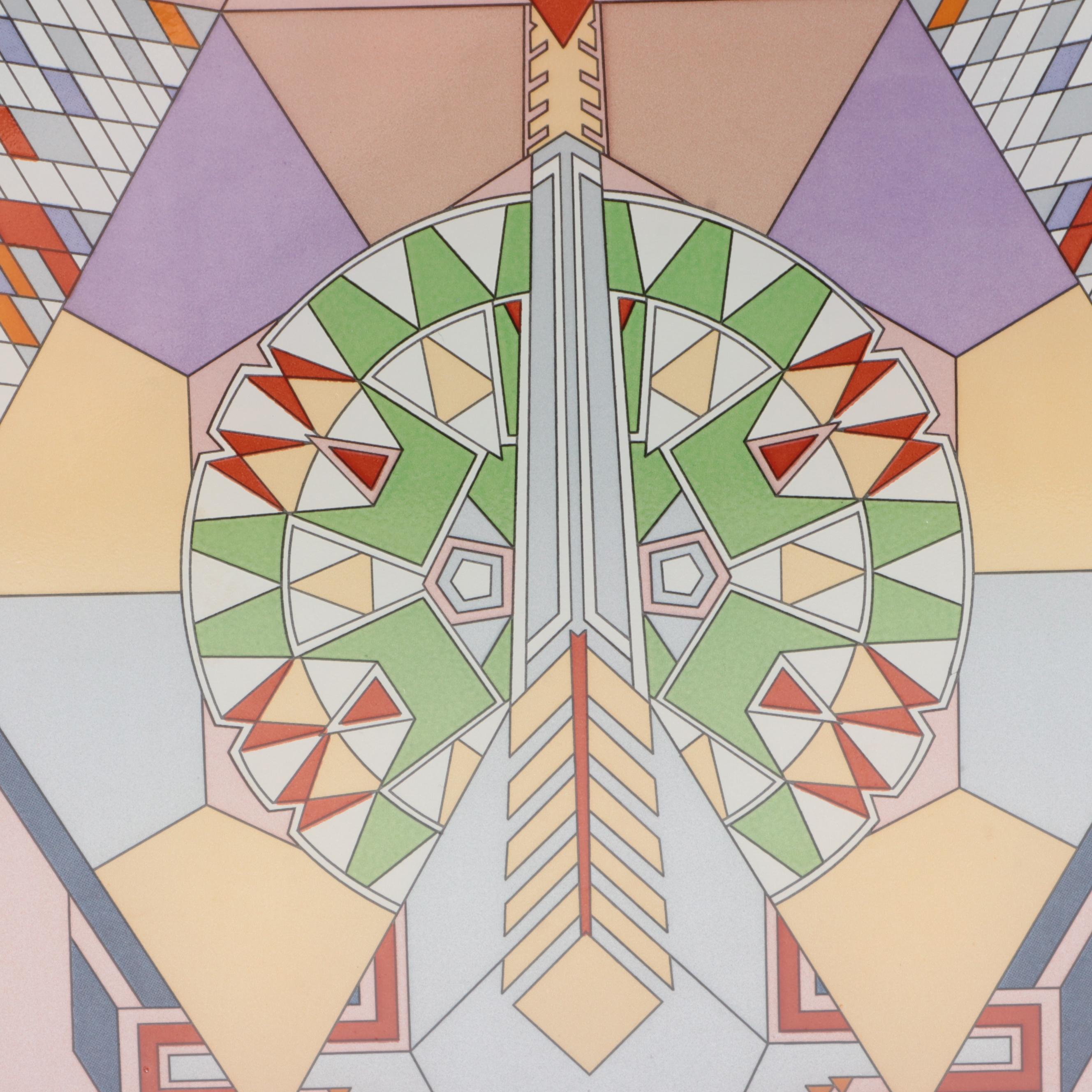 Reproduction Glass Panel After Imperial Hotel Peacock Rug by Frank Lloyd Wright