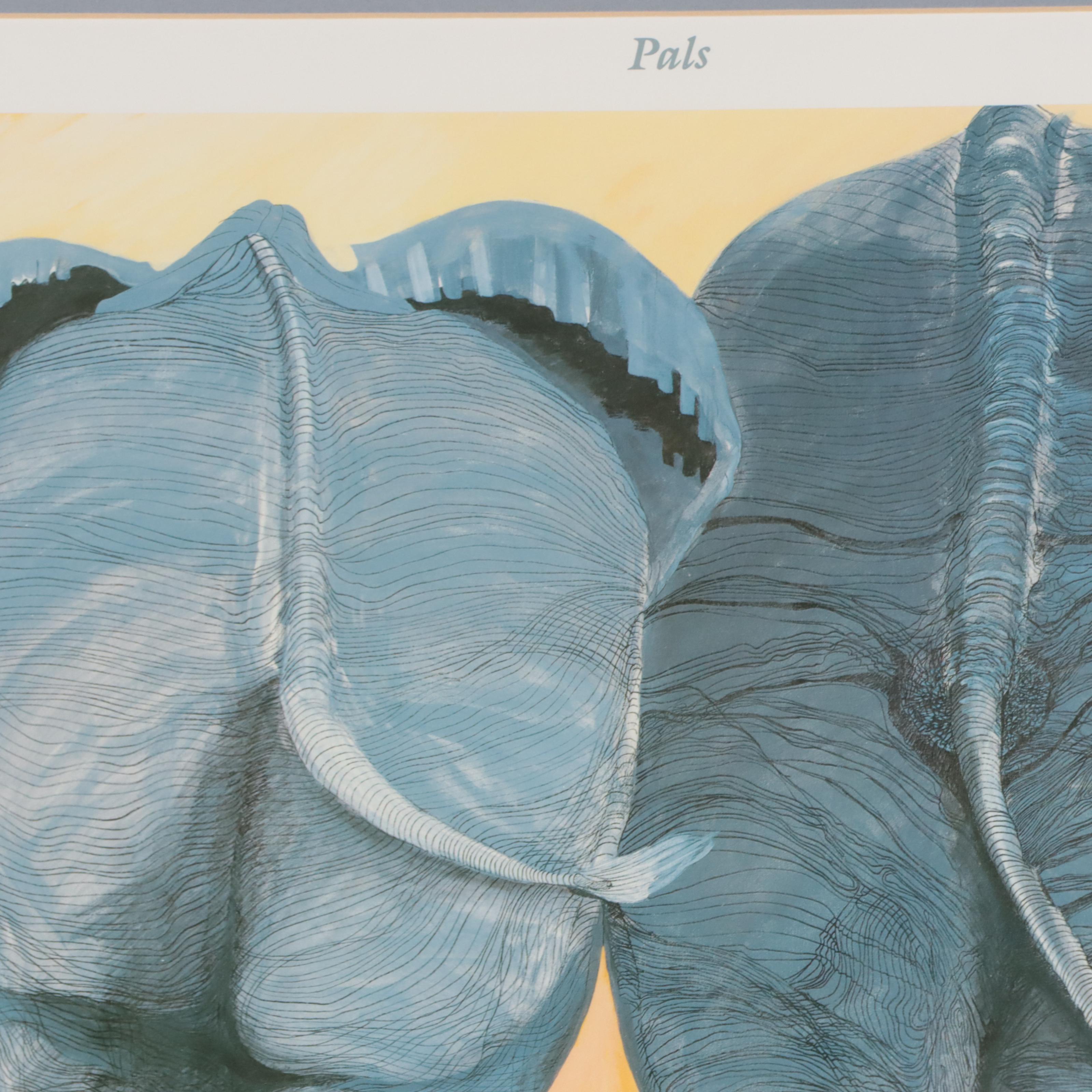 Betsey M. Fowler Offset Lithograph of Elephants "Pals"