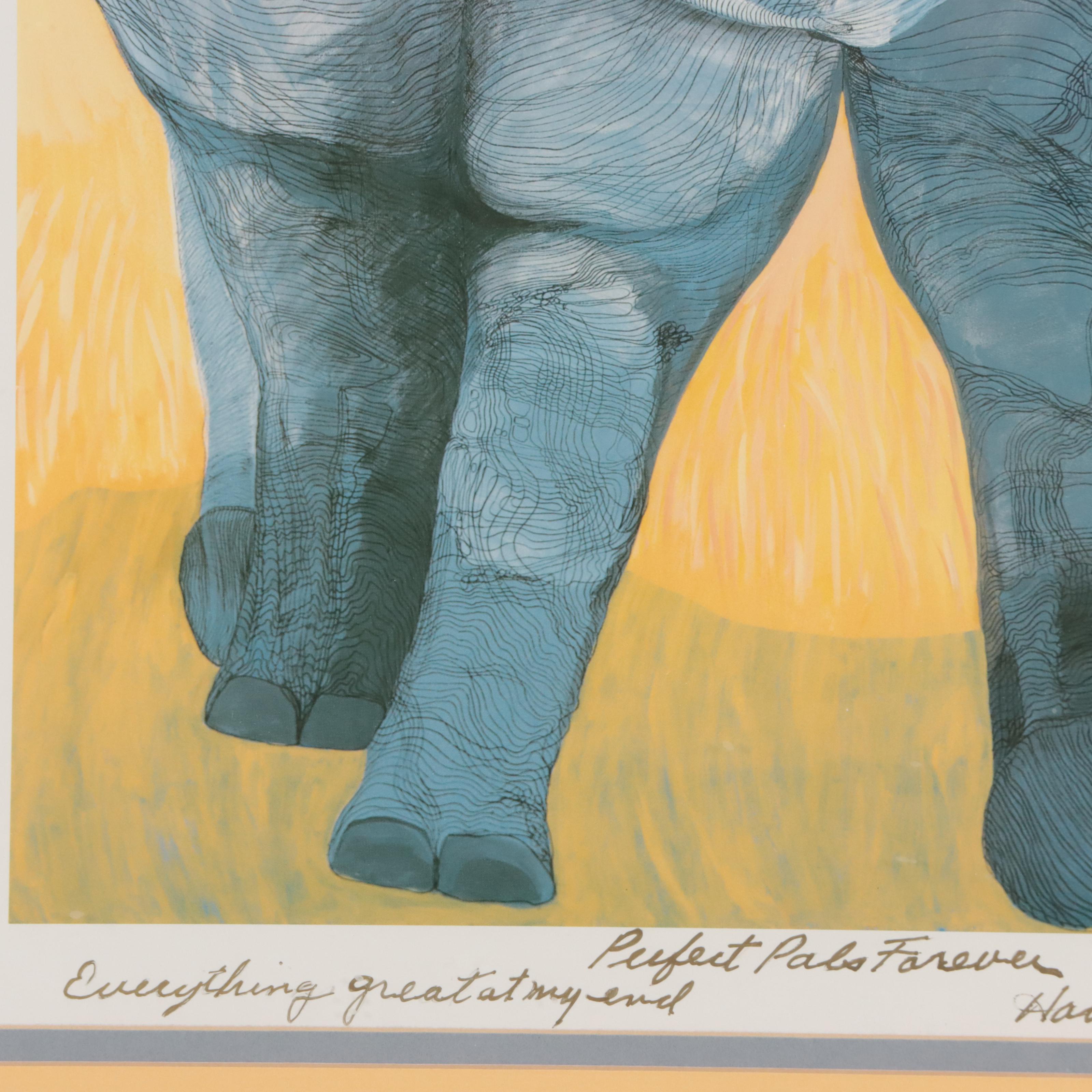 Betsey M. Fowler Offset Lithograph of Elephants "Pals"
