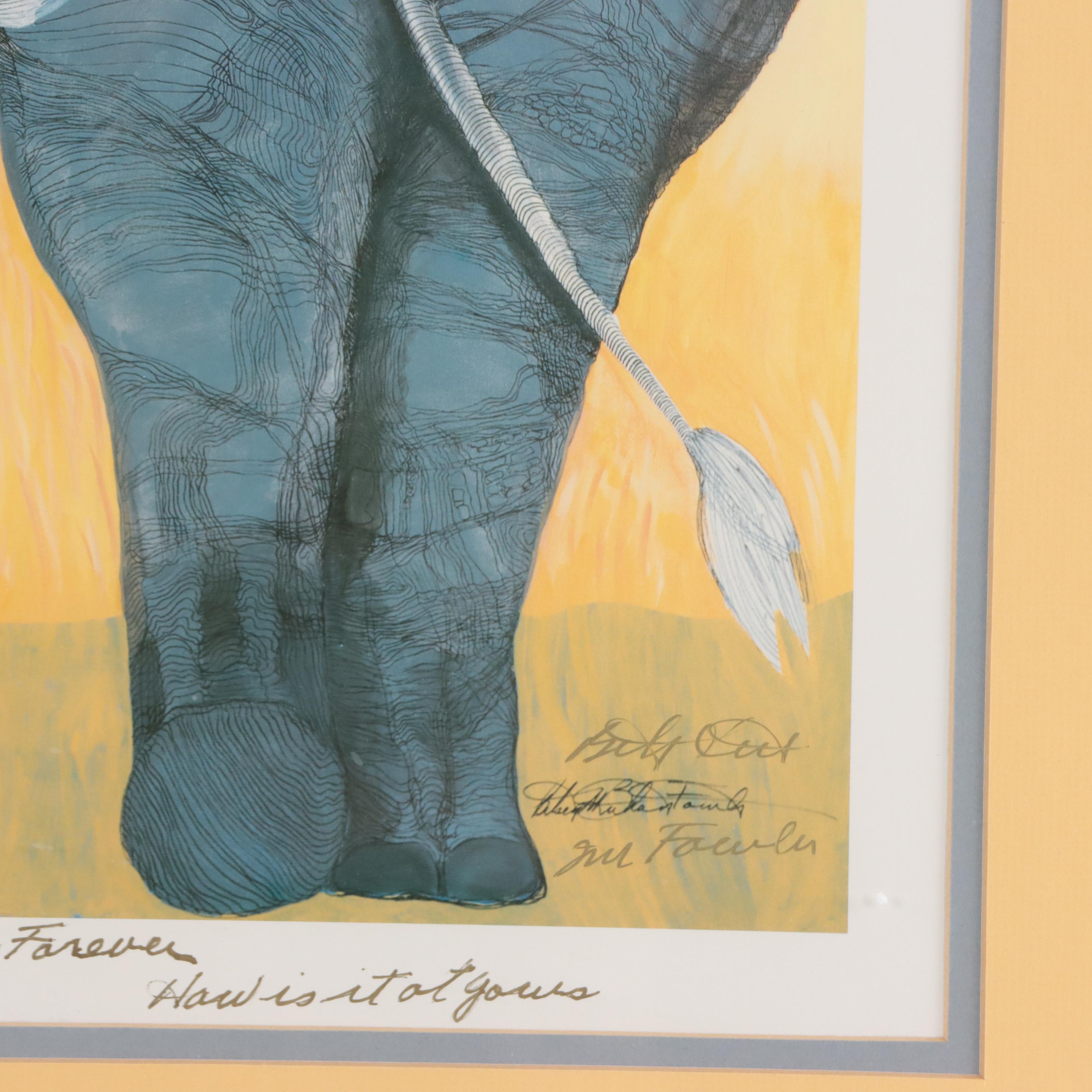 Betsey M. Fowler Offset Lithograph of Elephants "Pals"