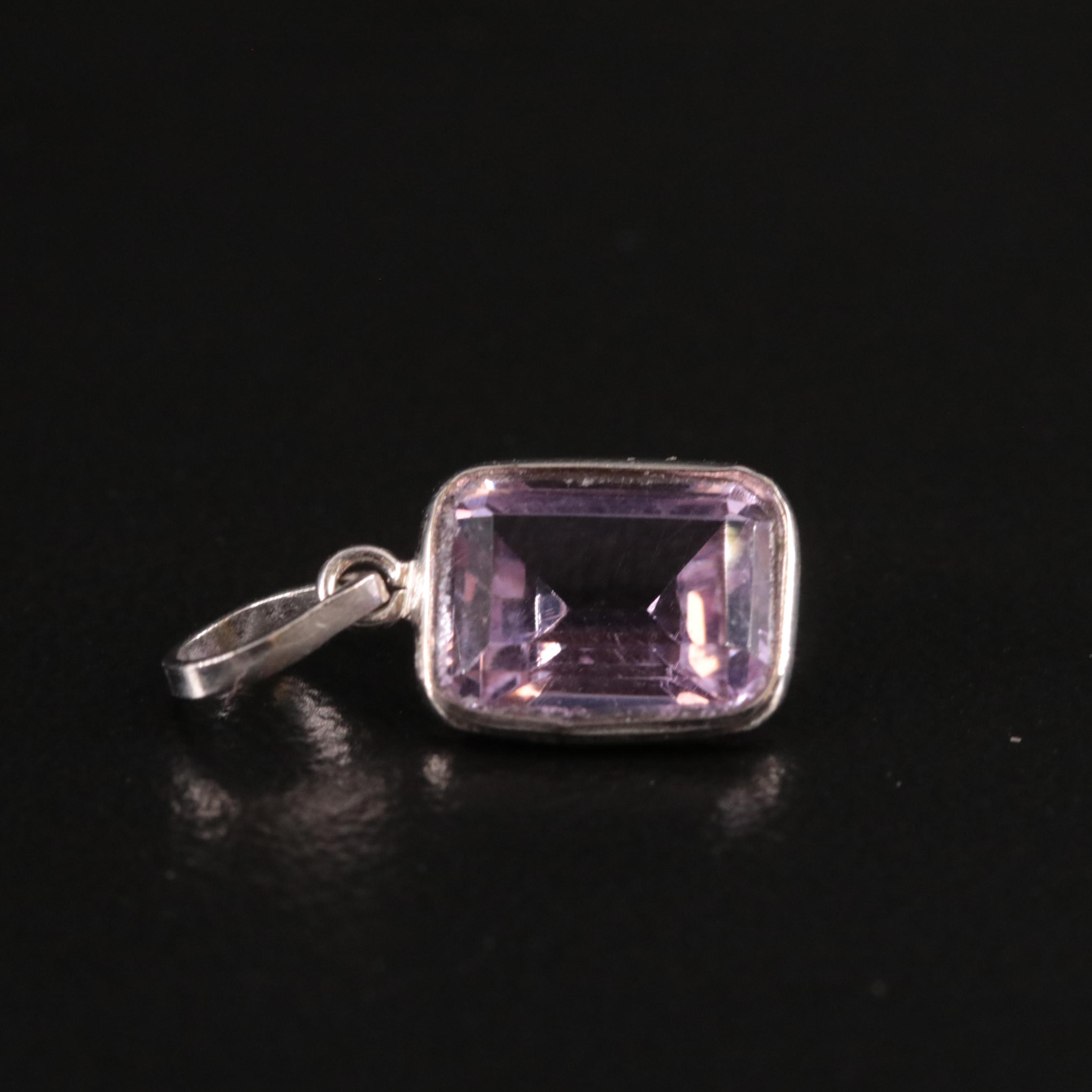 14K Rectangular Amethyst Pendant