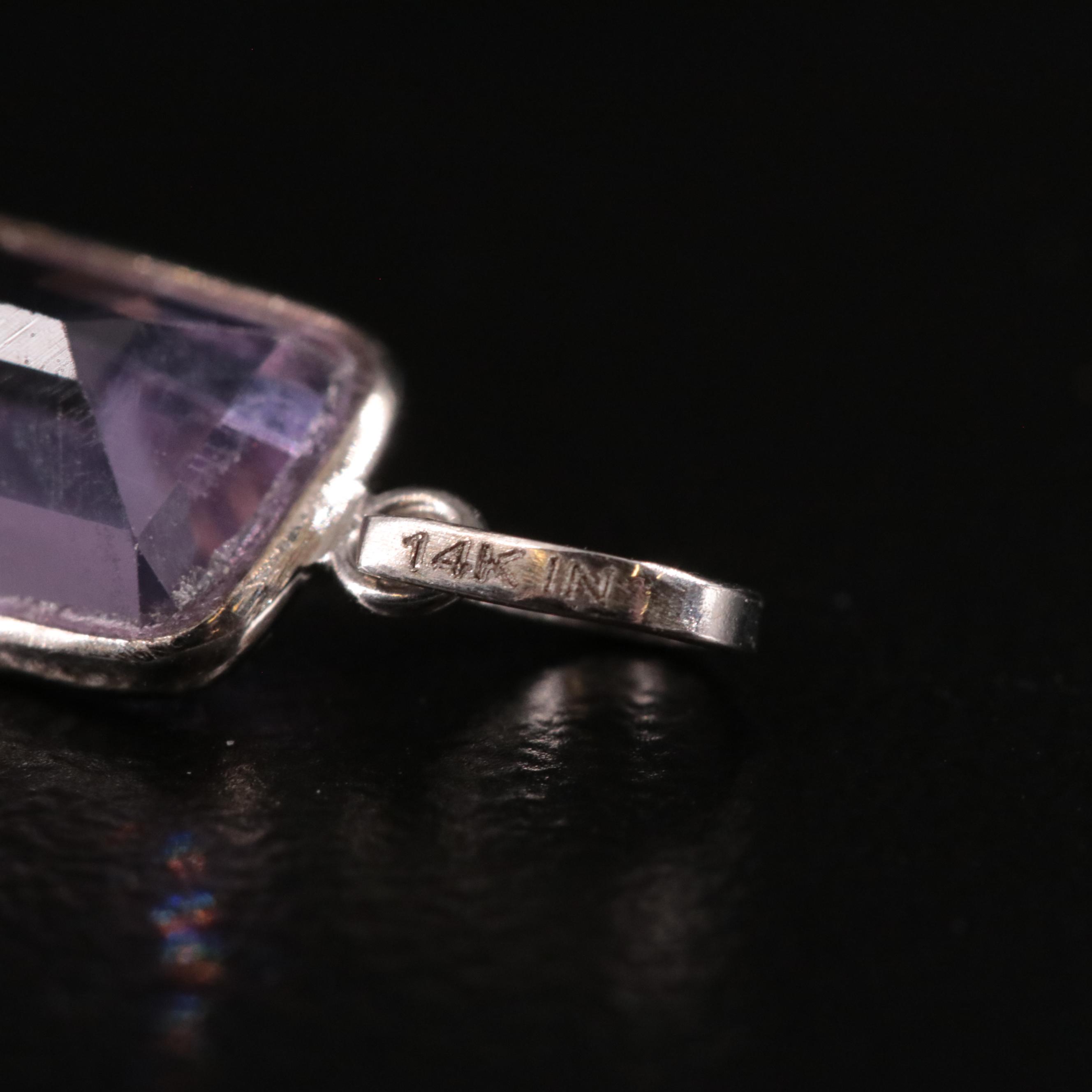 14K Rectangular Amethyst Pendant