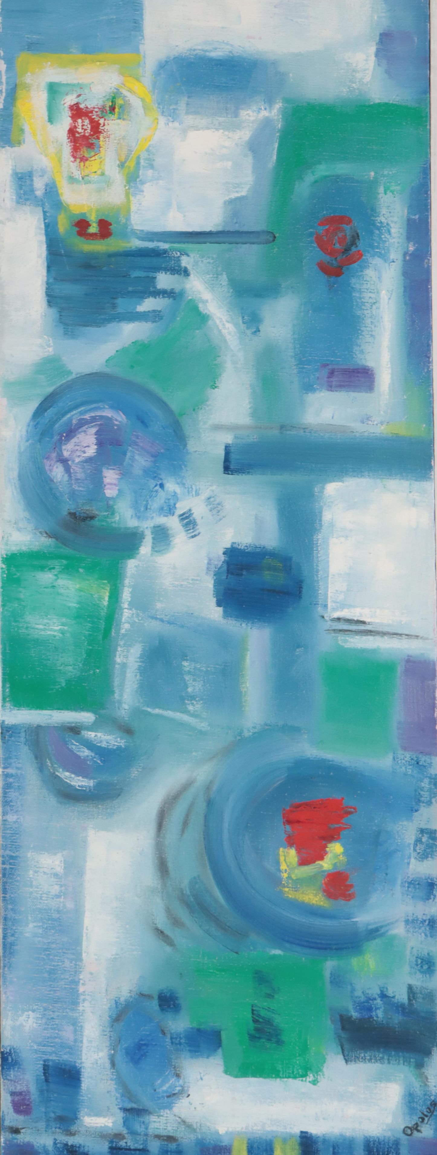 Christine Opolos Non-Objective Oil Painting, Mid-20th Century
