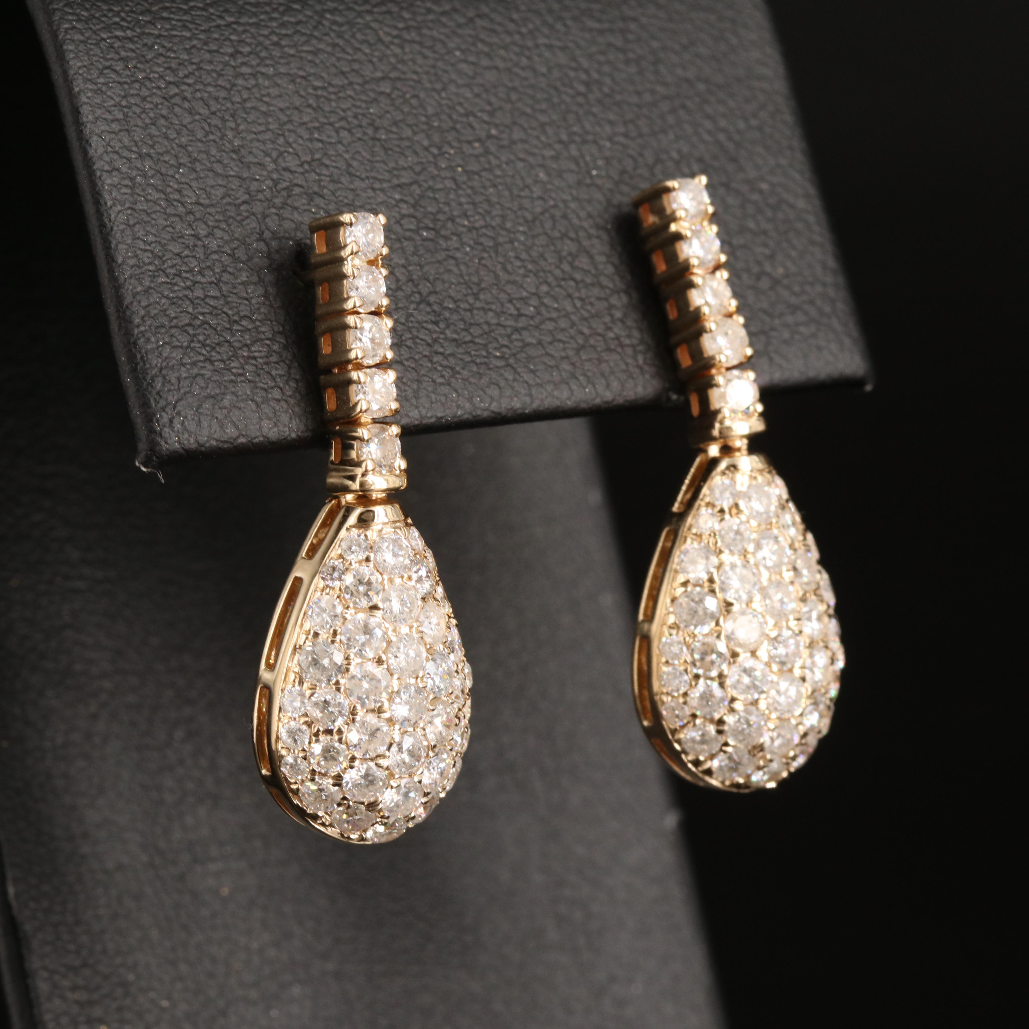 14K 3.10 CTW Pavé Diamond Teardrop Earrings