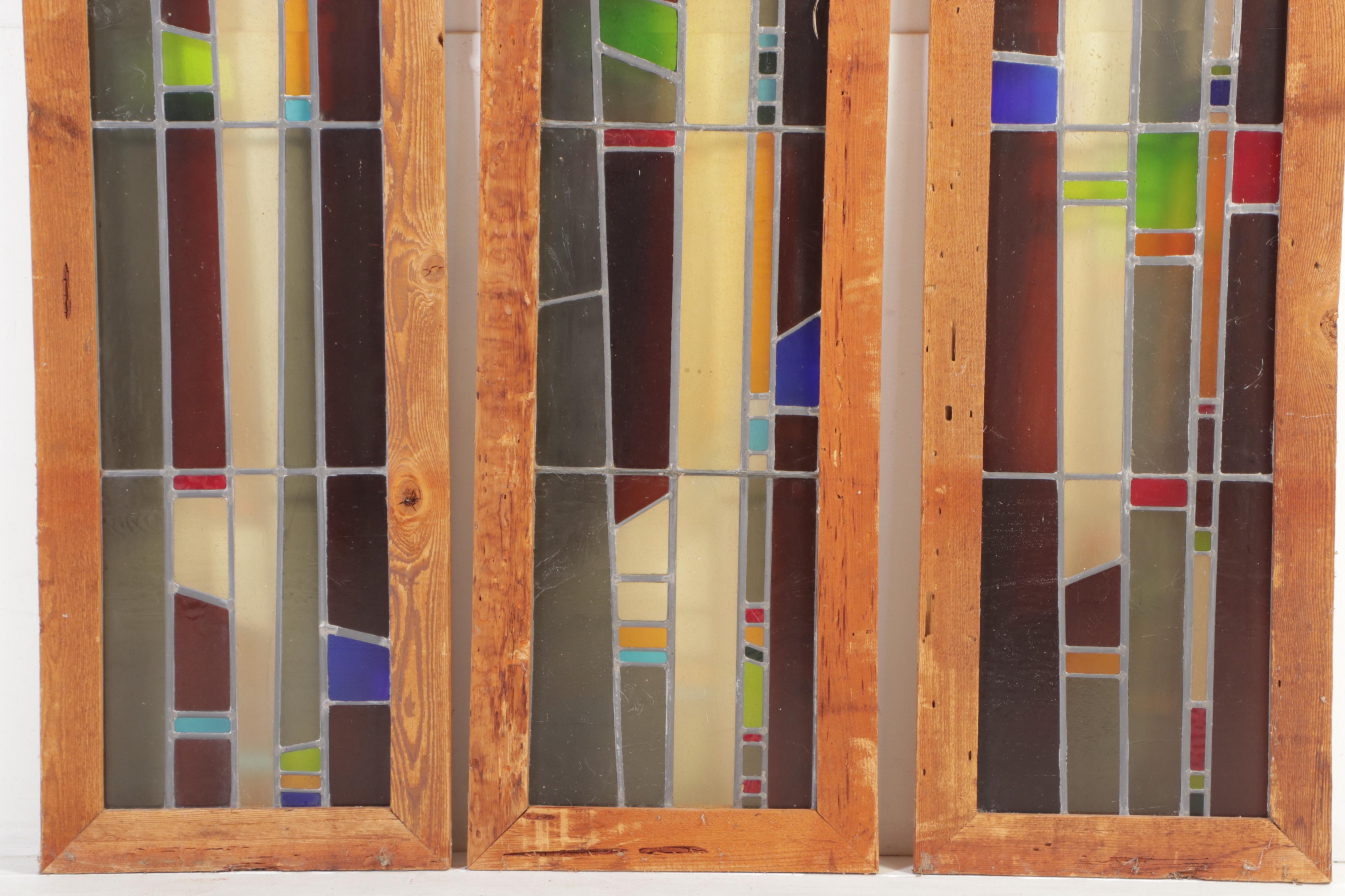 Three Large Modern Stained Glass Window Panel Inserts