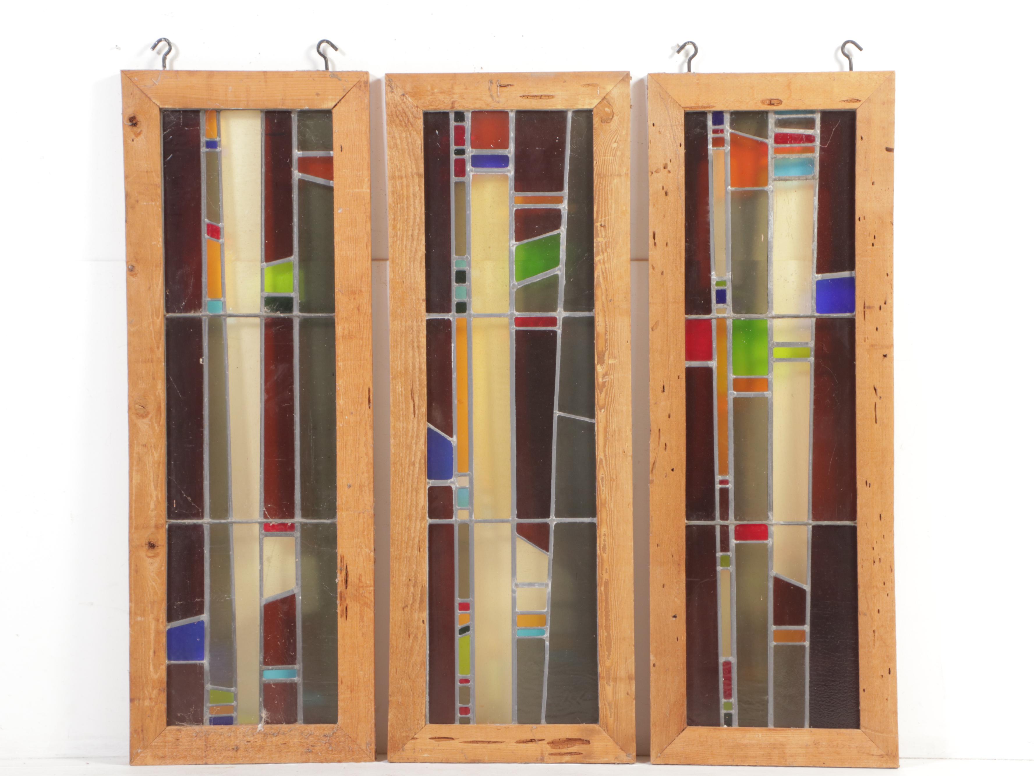 Three Large Modern Stained Glass Window Panel Inserts