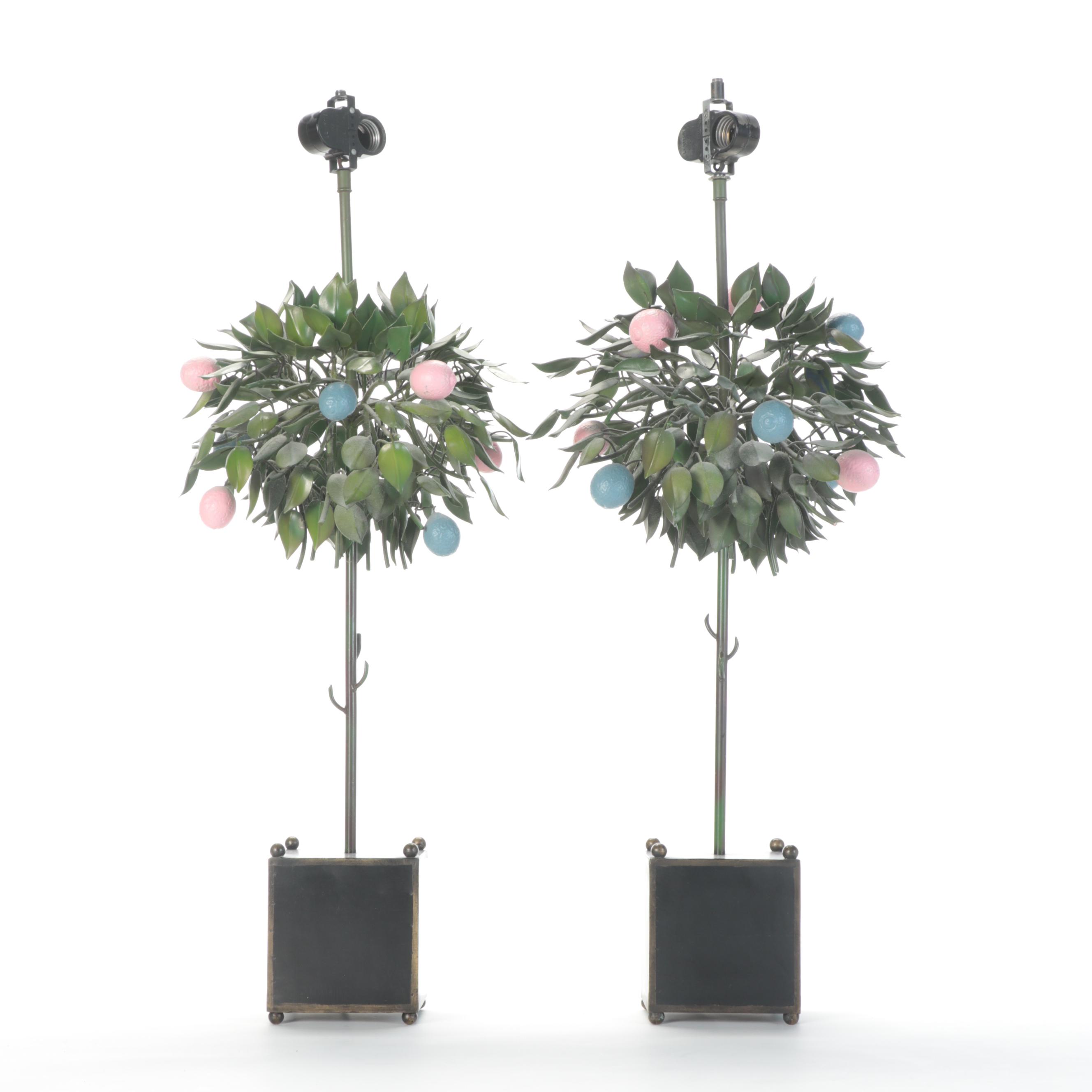 Pair of Easter Themed Topiary Console Lamps, 20th Century