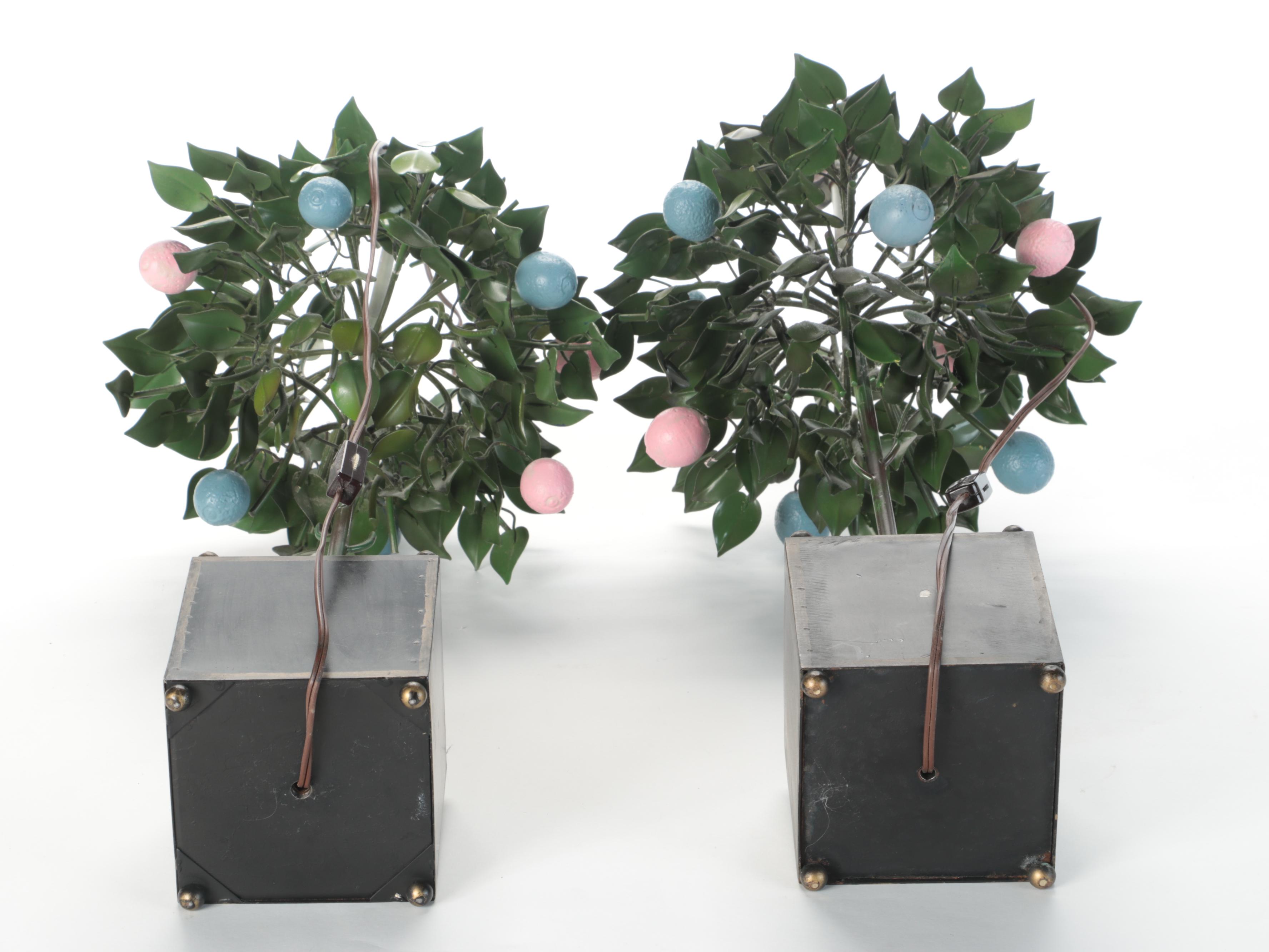 Pair of Easter Themed Topiary Console Lamps, 20th Century
