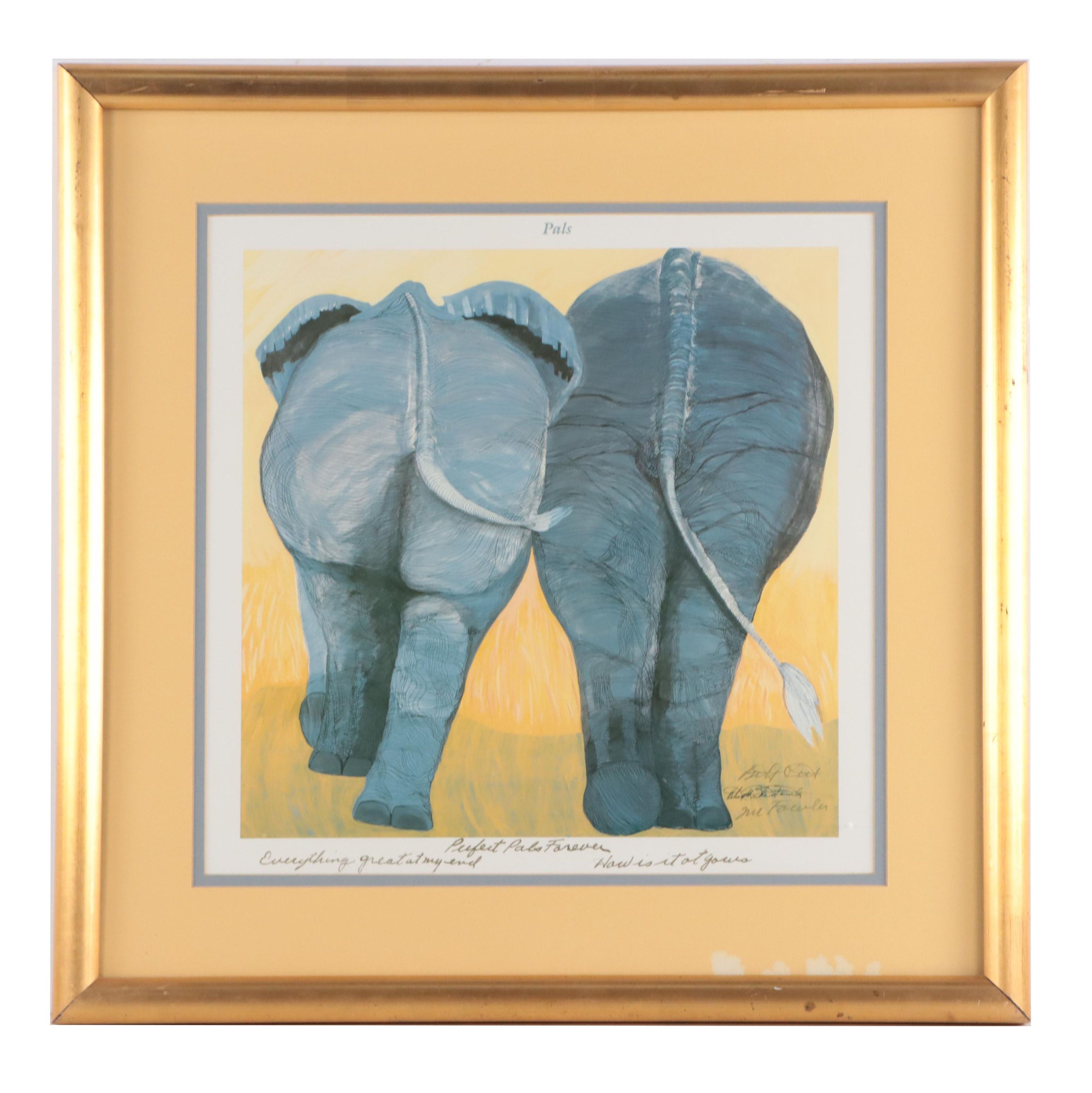 Betsey M. Fowler Offset Lithograph of Elephants "Pals"