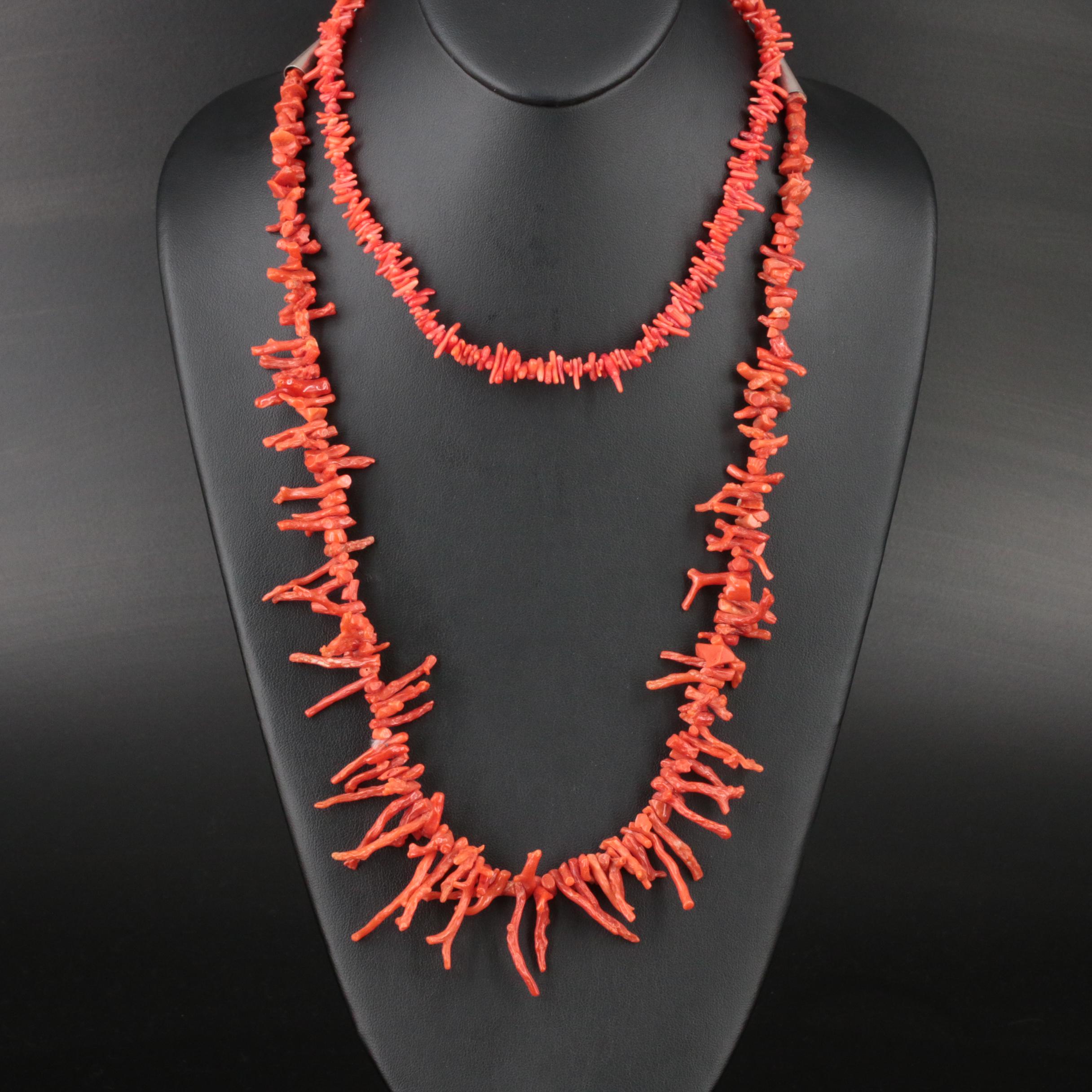 Coral Fringe Necklace with Sterling Clasp