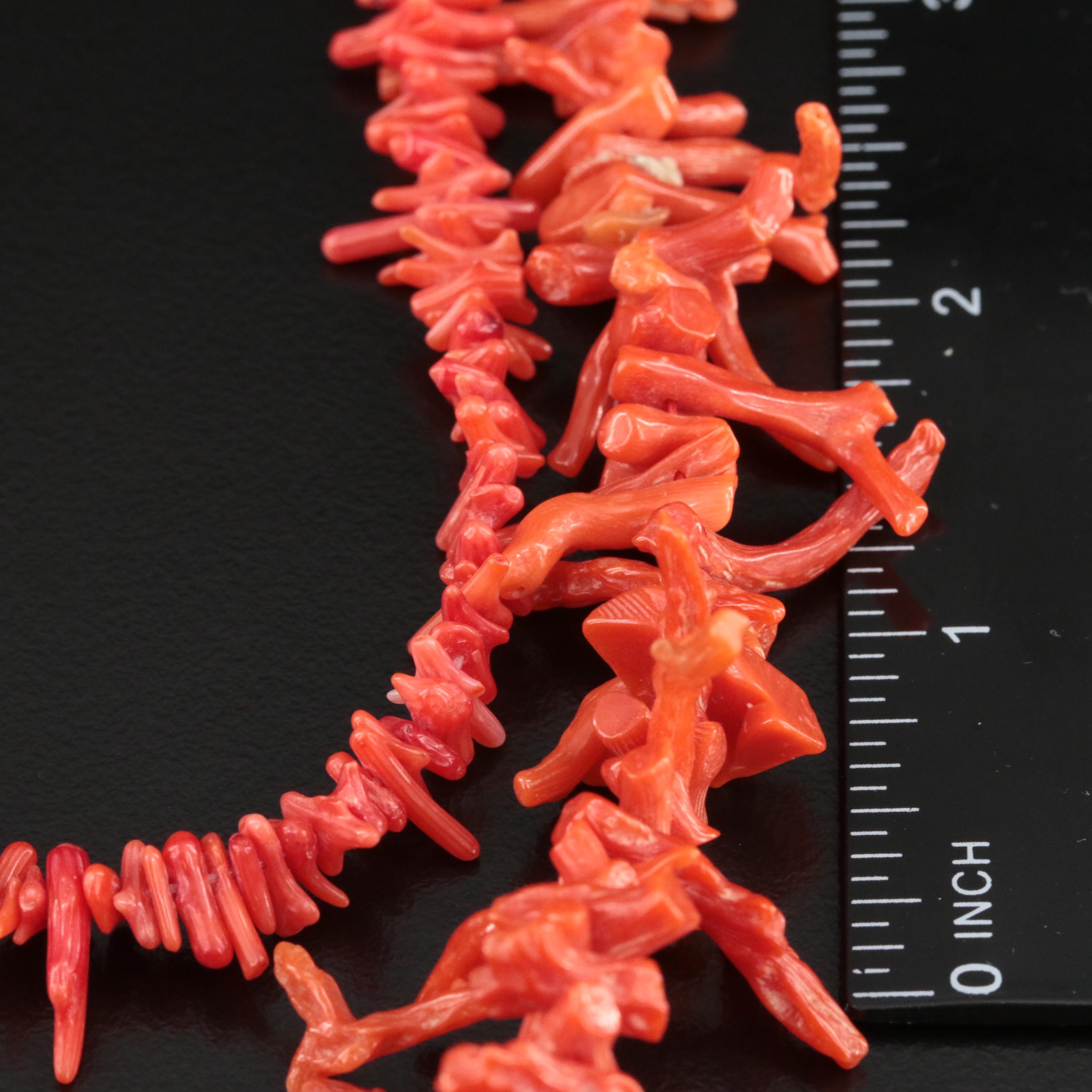 Coral Fringe Necklace with Sterling Clasp