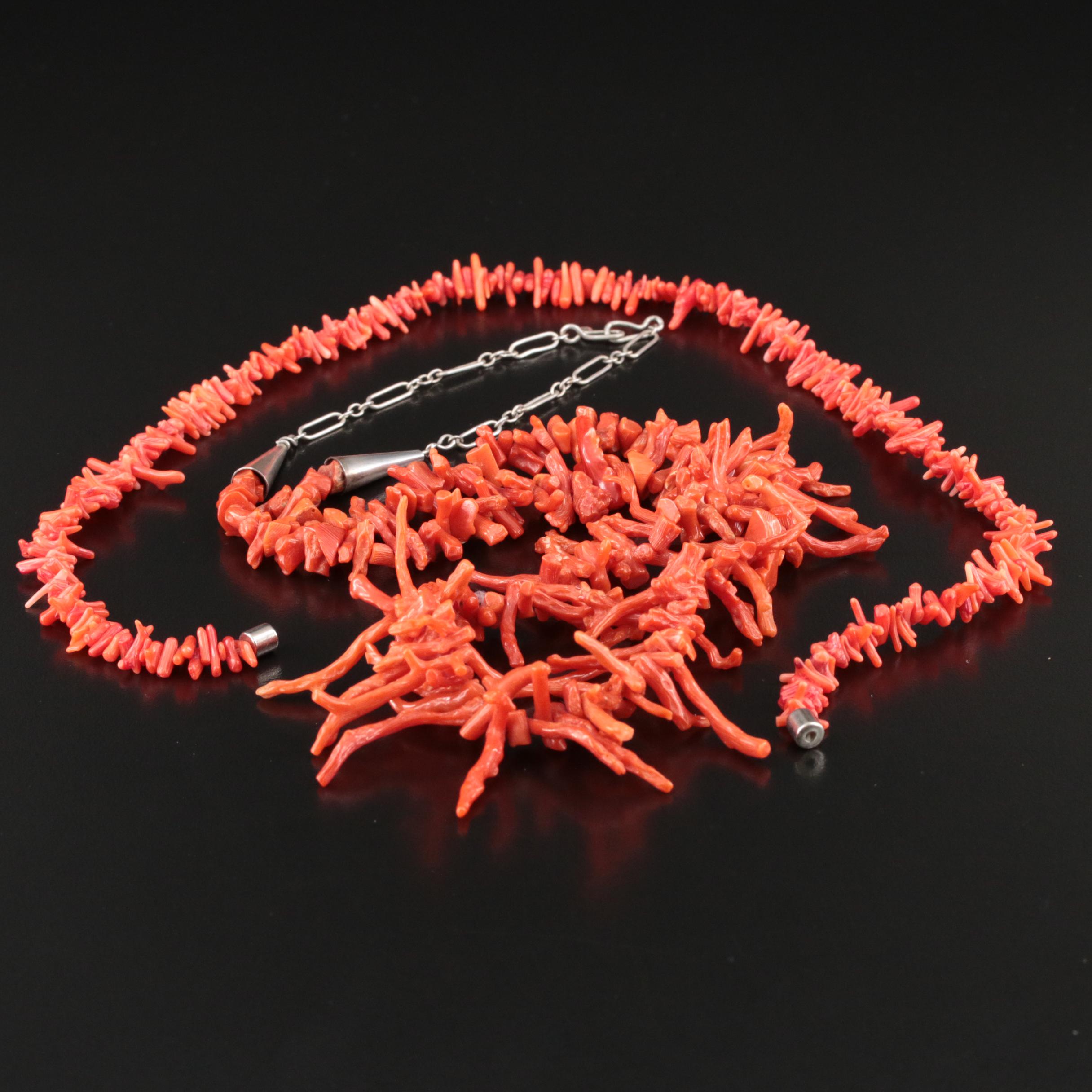 Coral Fringe Necklace with Sterling Clasp