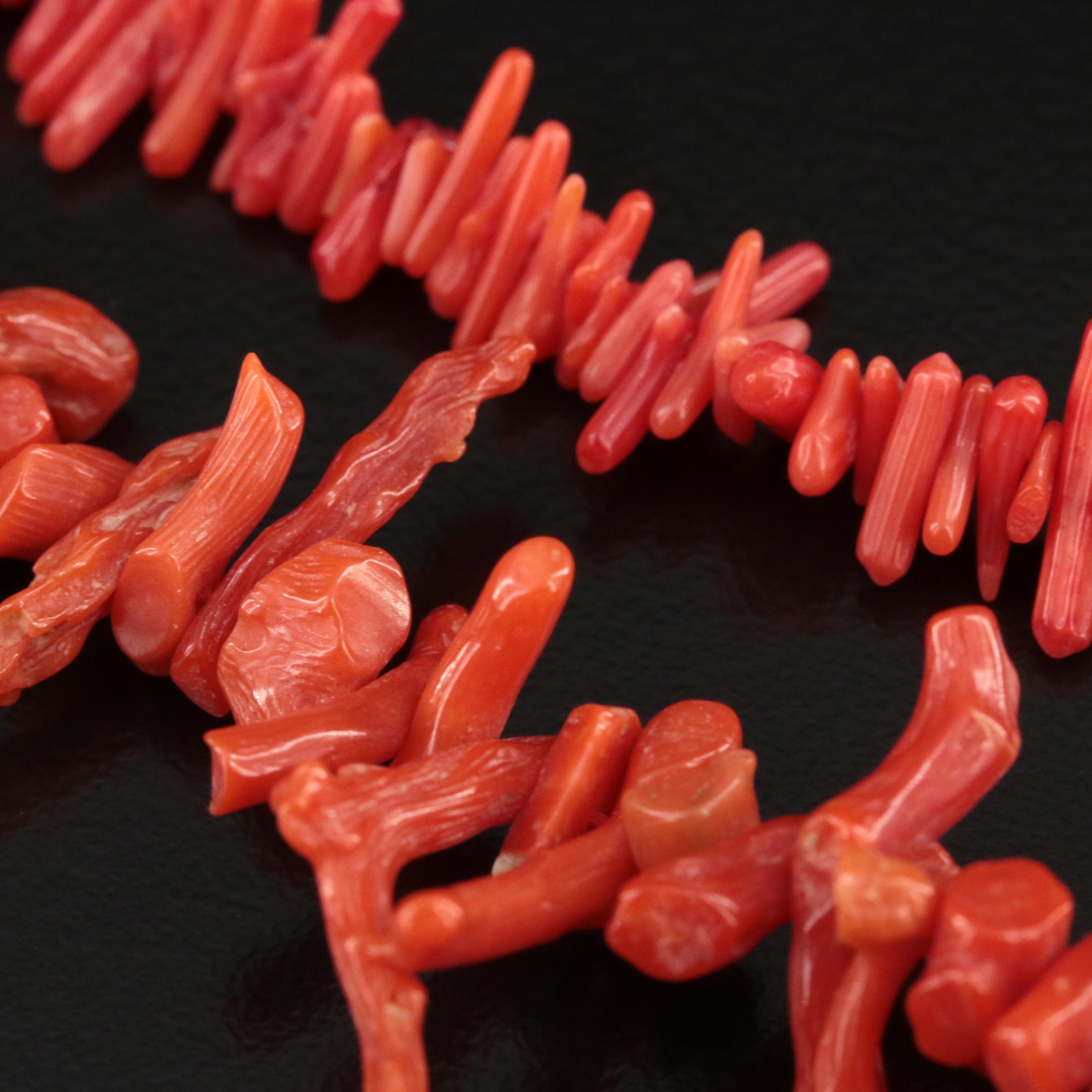 Coral Fringe Necklace with Sterling Clasp