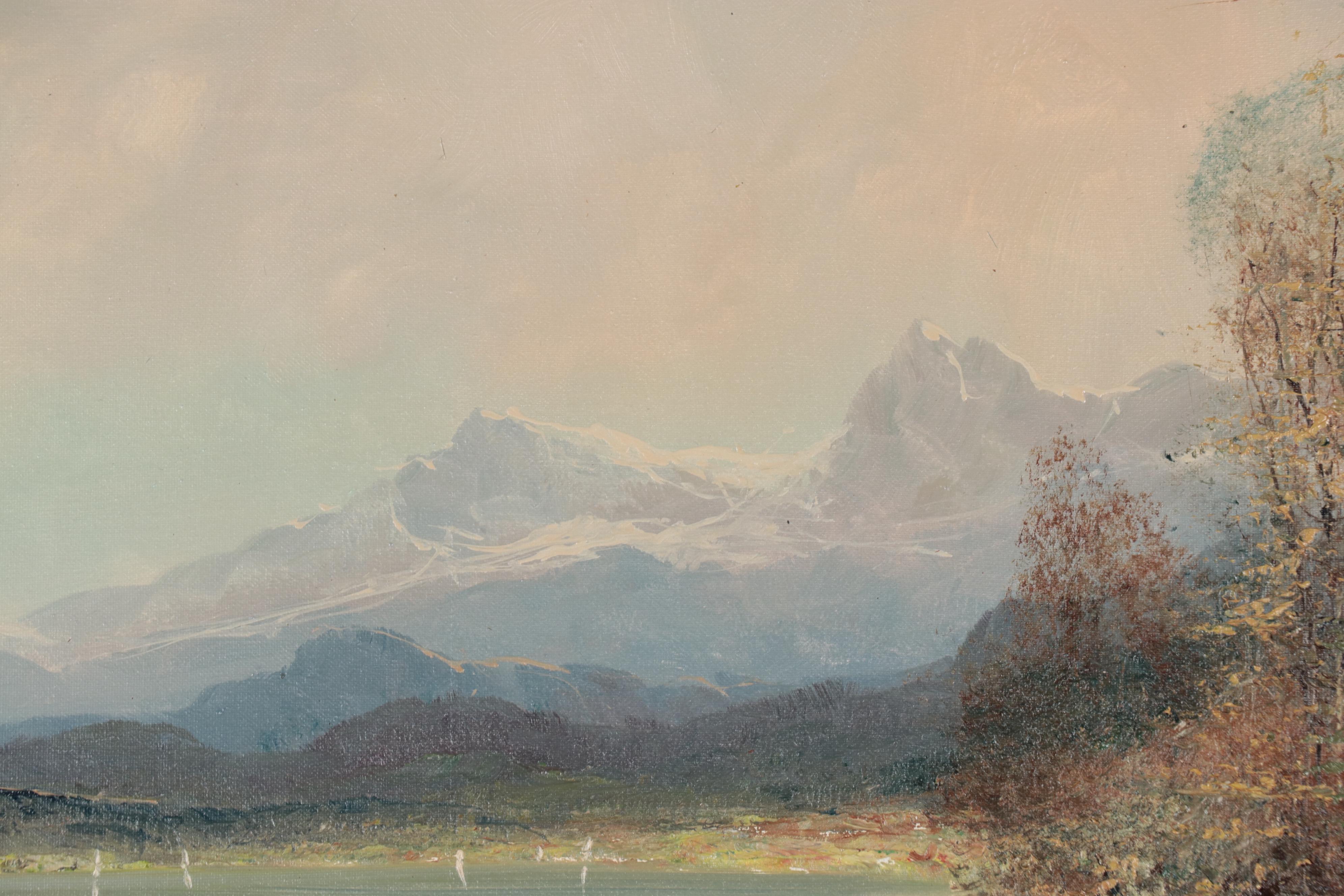 Mountainous Lake Landscape Oil Painting