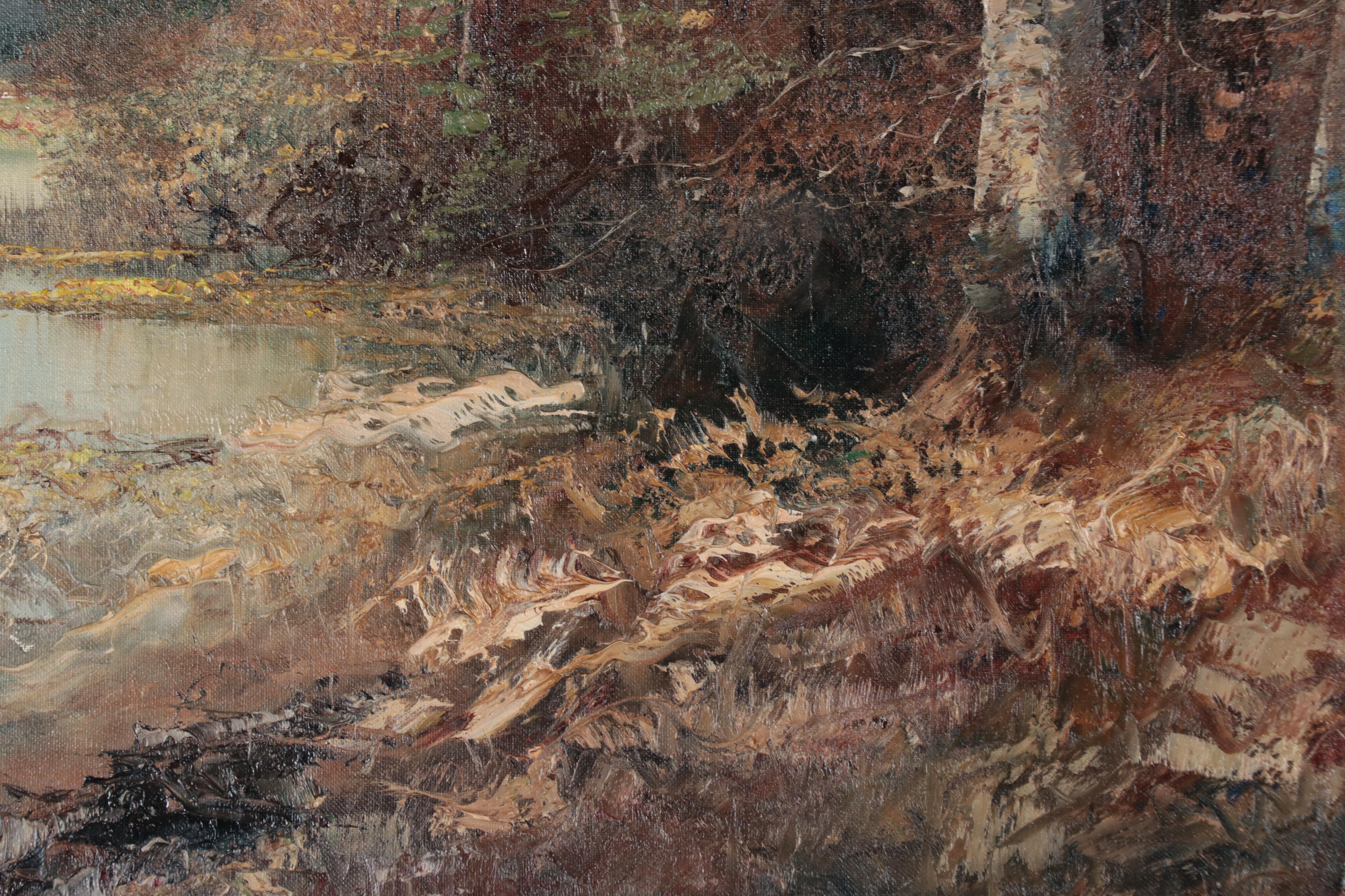 Mountainous Lake Landscape Oil Painting