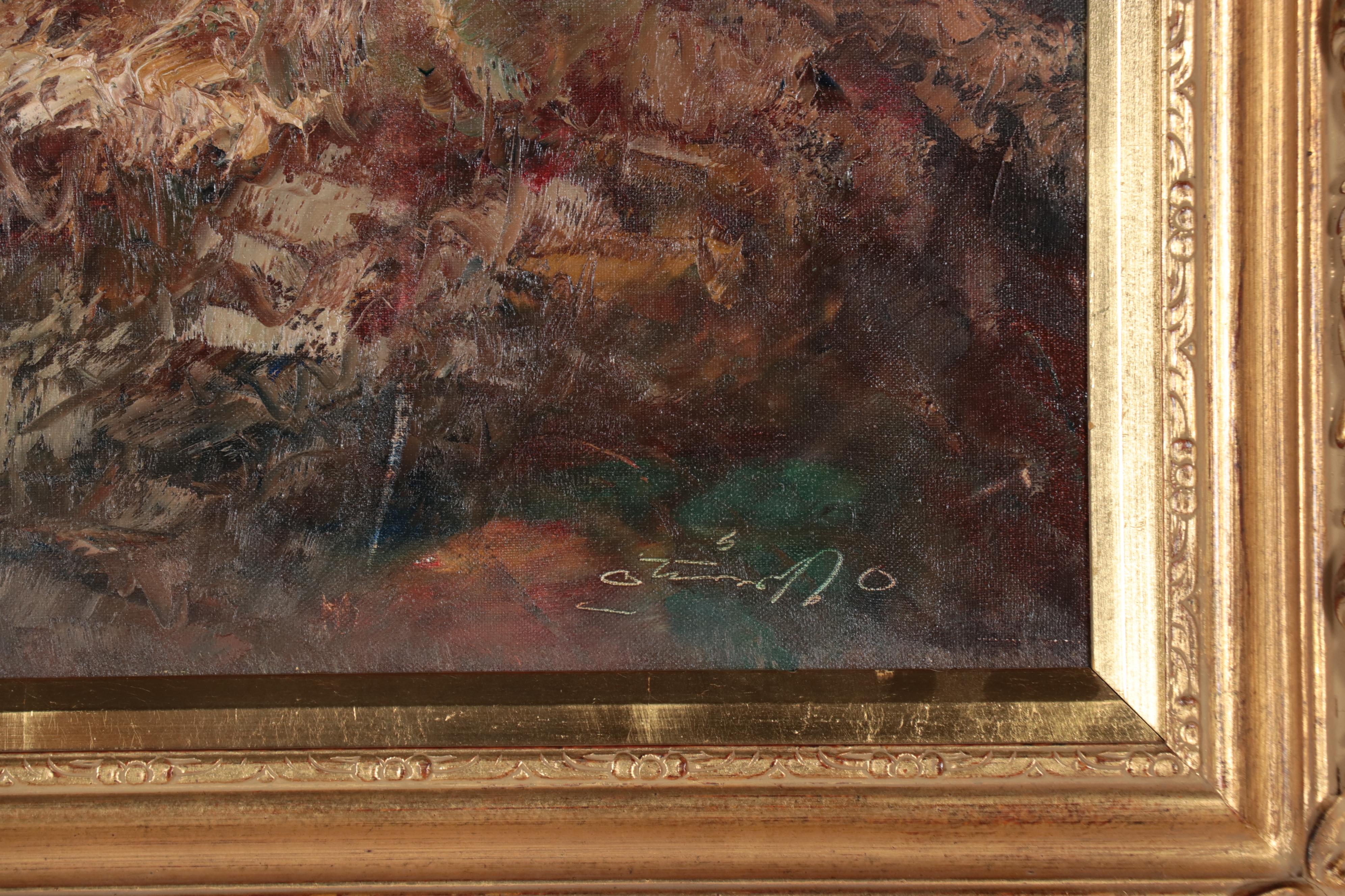 Mountainous Lake Landscape Oil Painting