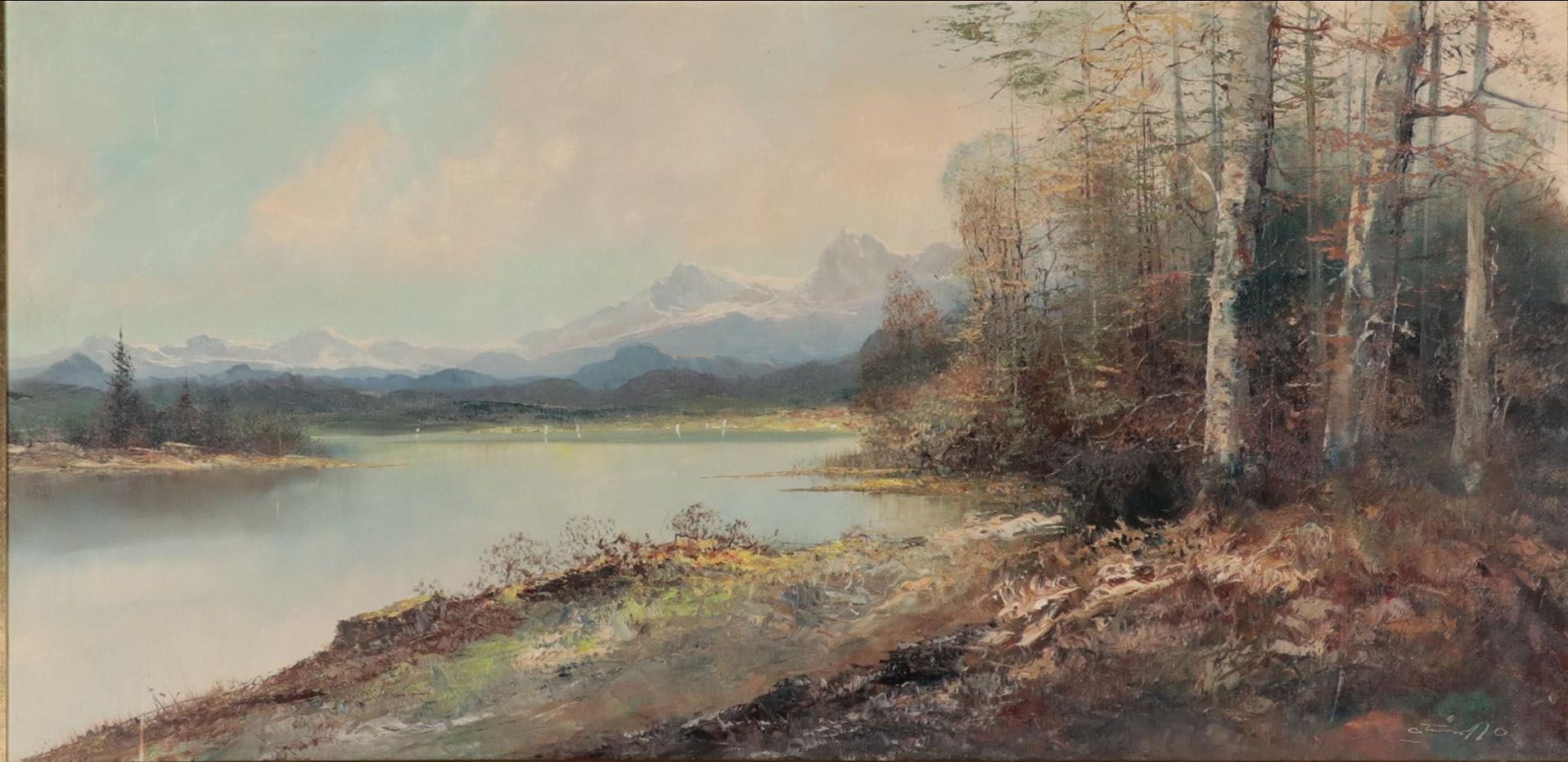 Mountainous Lake Landscape Oil Painting