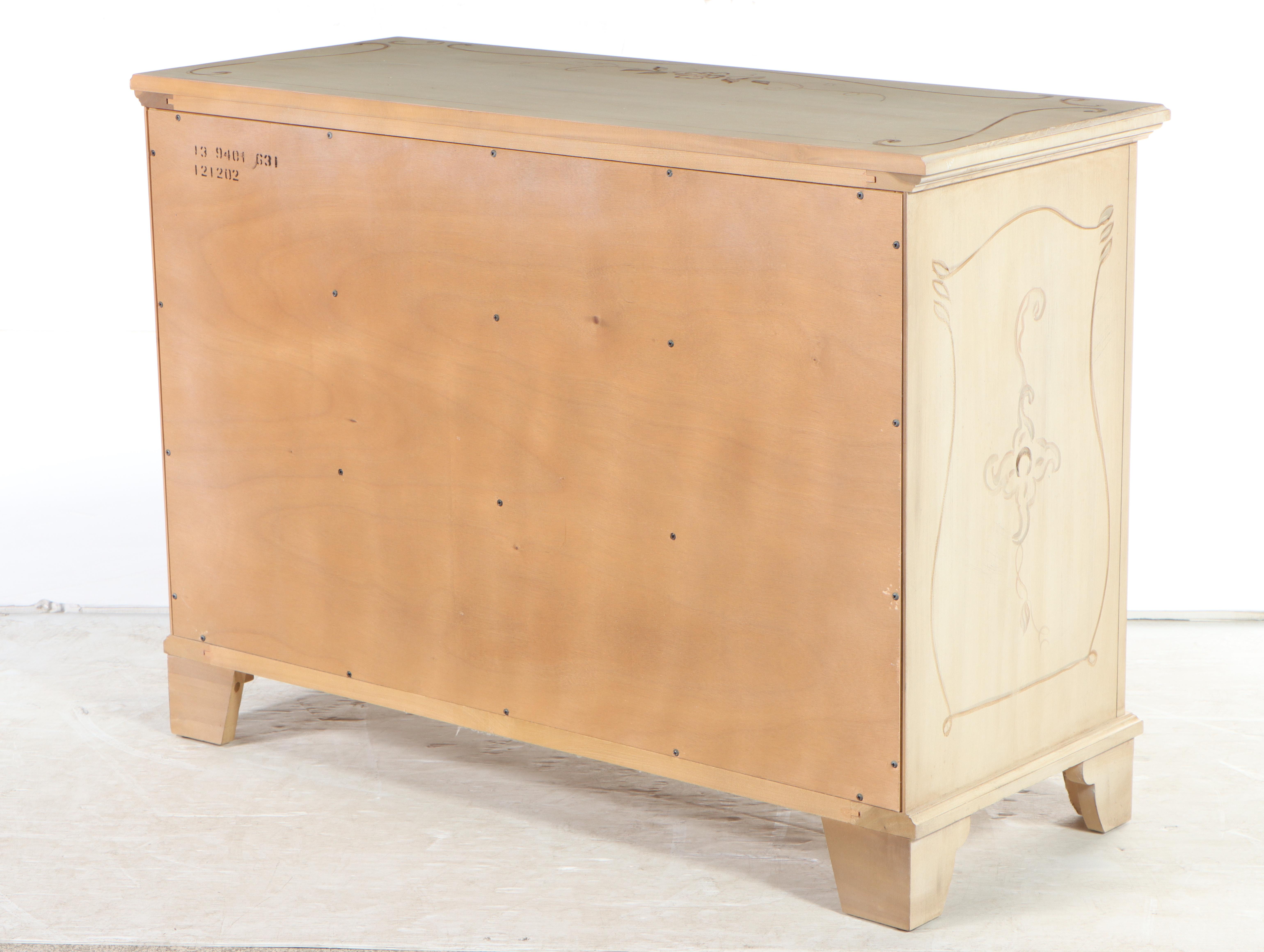 Ethan Allen Hand-Painted Antiqued Chest of Drawers With Floral and Bird Motif