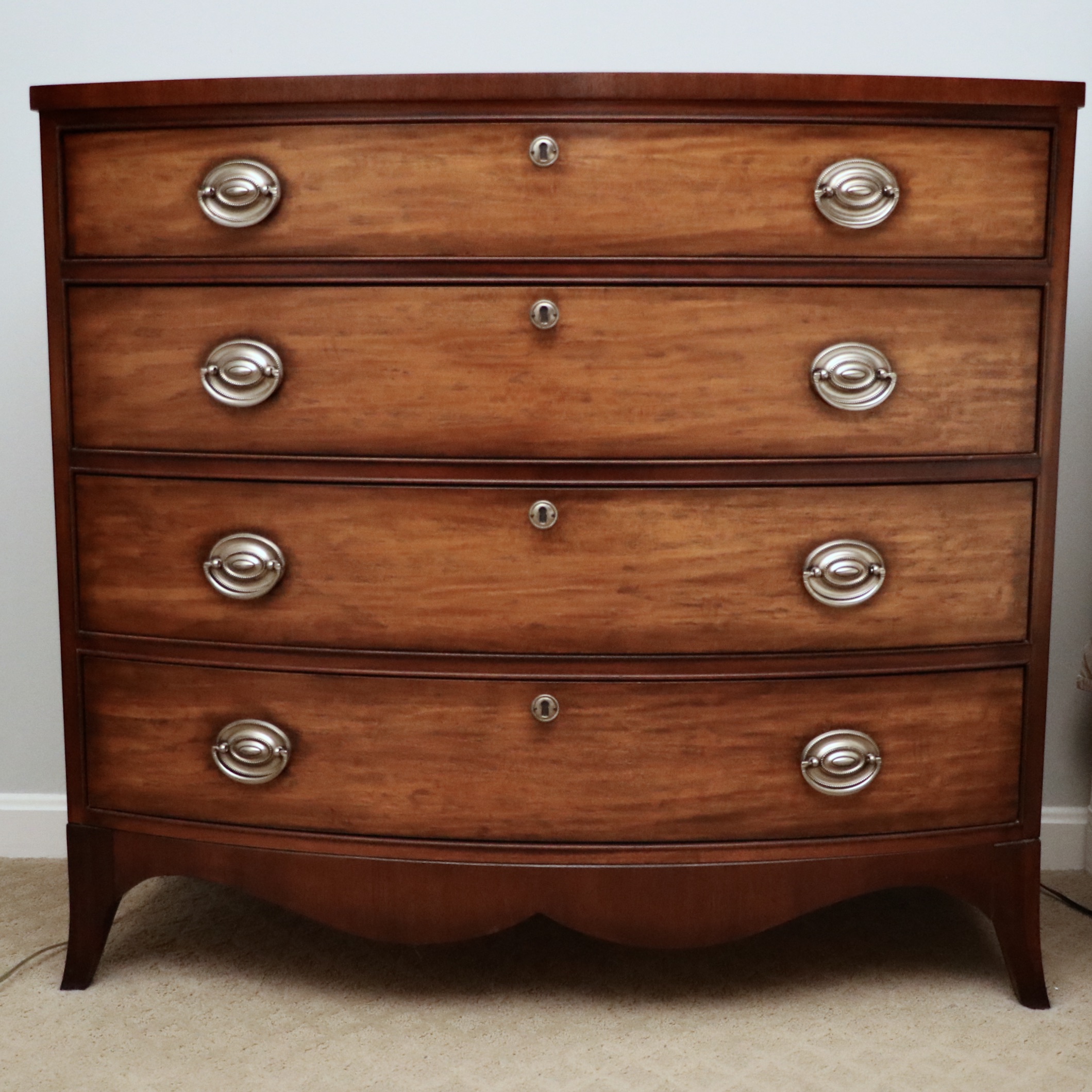 Ethan Allen "Lawson" Bowfront Mahogany and Walnut Chest of Drawers