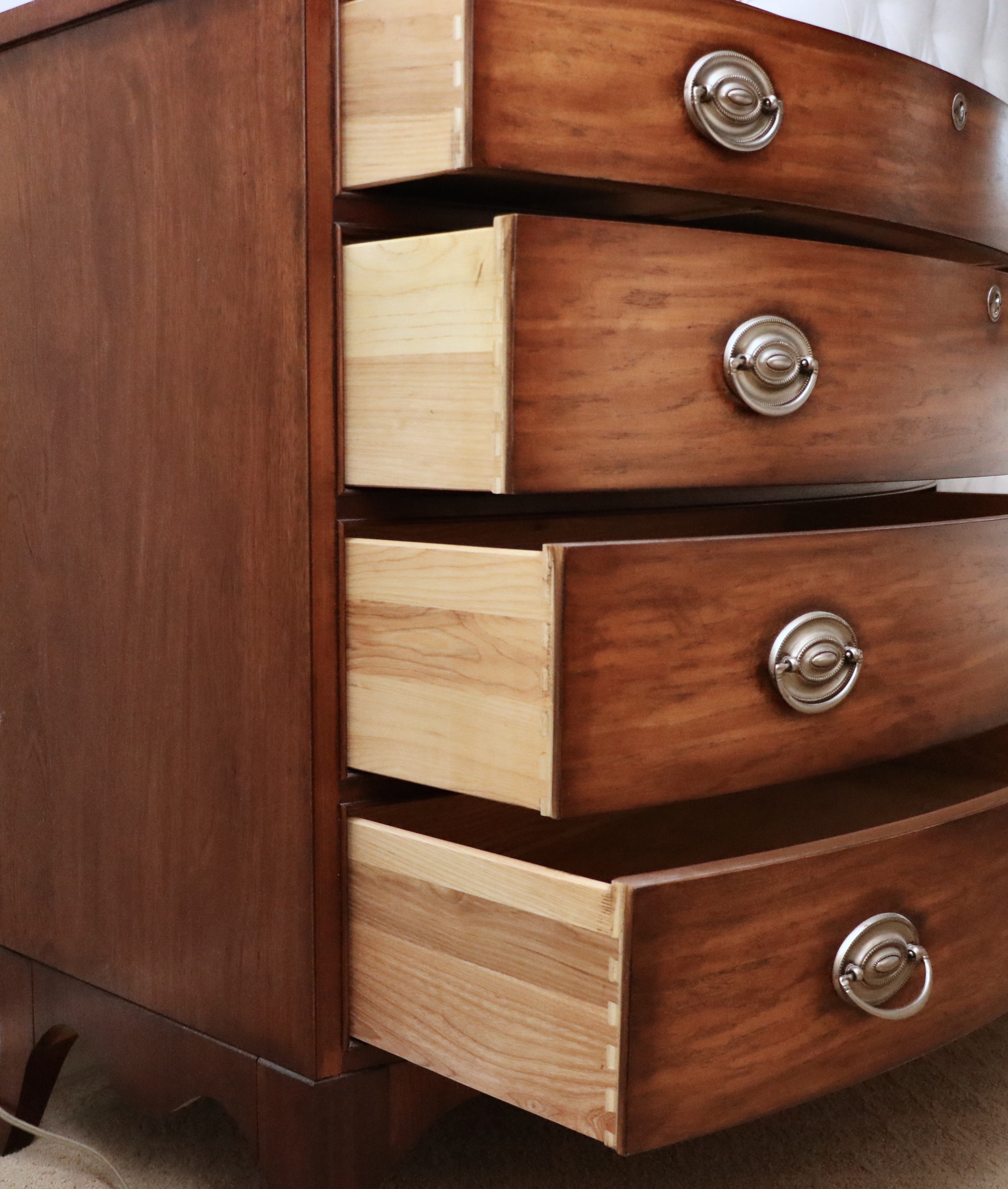 Ethan Allen "Lawson" Bowfront Mahogany and Walnut Chest of Drawers