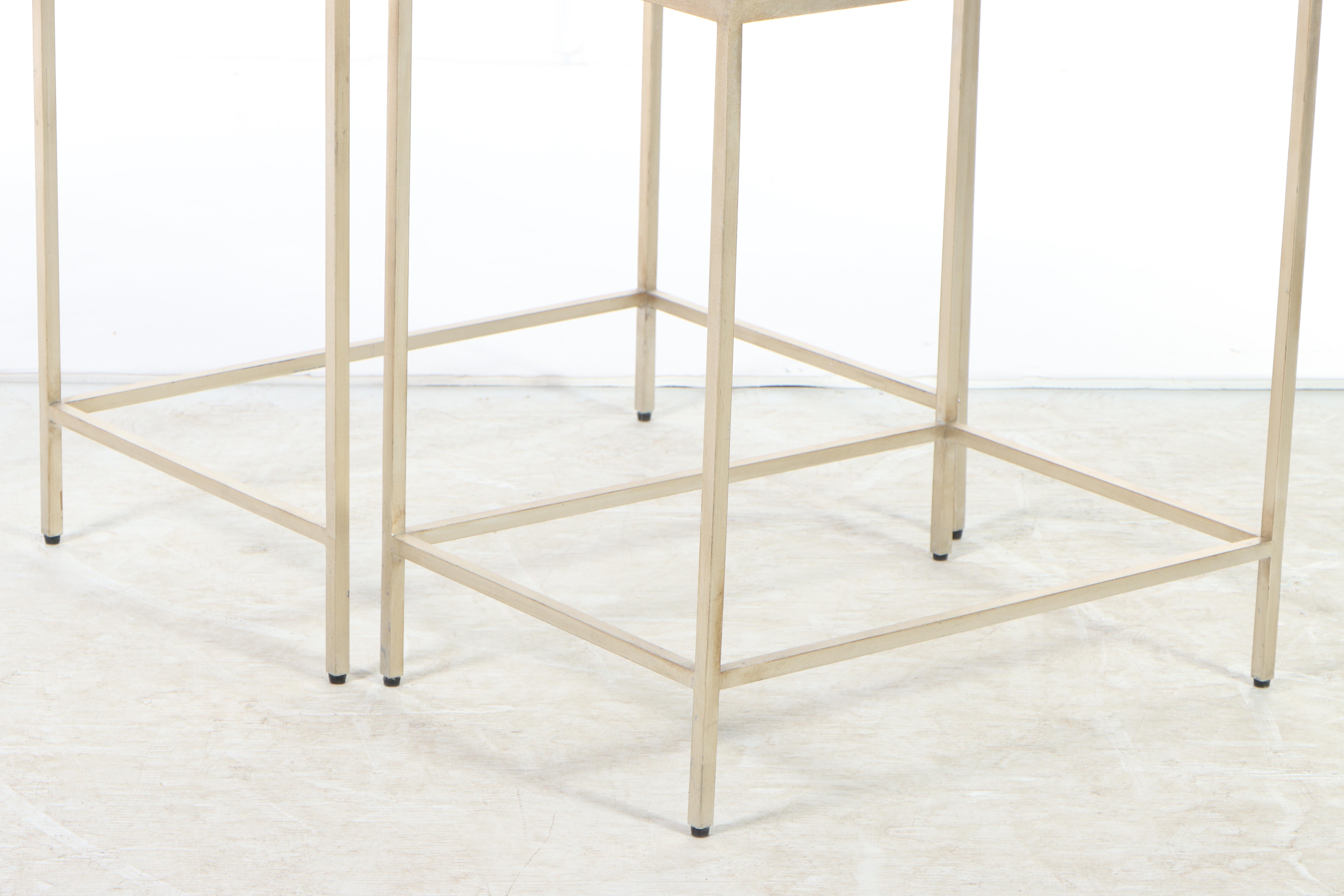 Ethan Allen "Zachary" Antiqued Mirror and Champagne Metal Nesting Tables