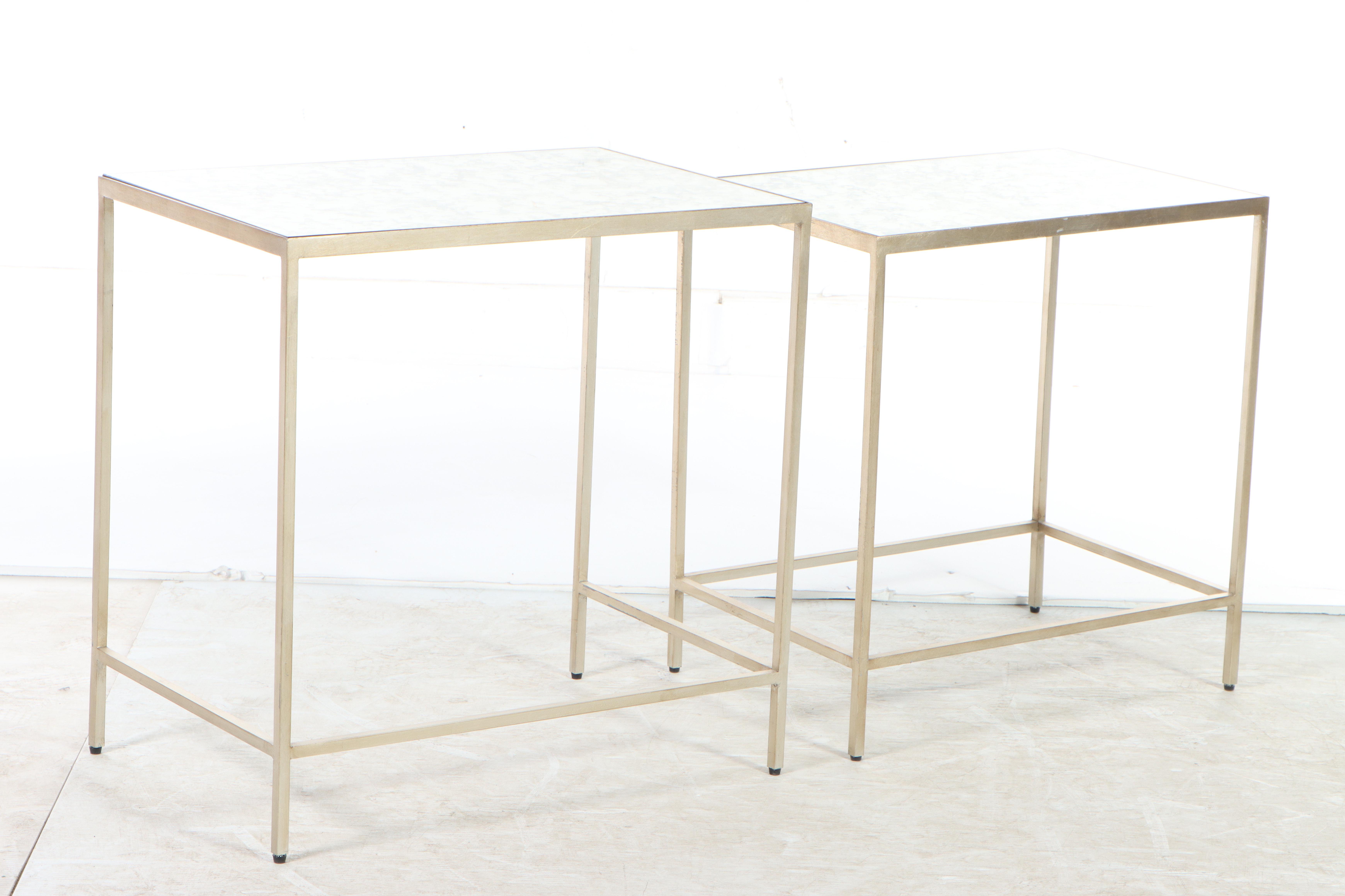 Ethan Allen "Zachary" Antiqued Mirror and Champagne Metal Nesting Tables