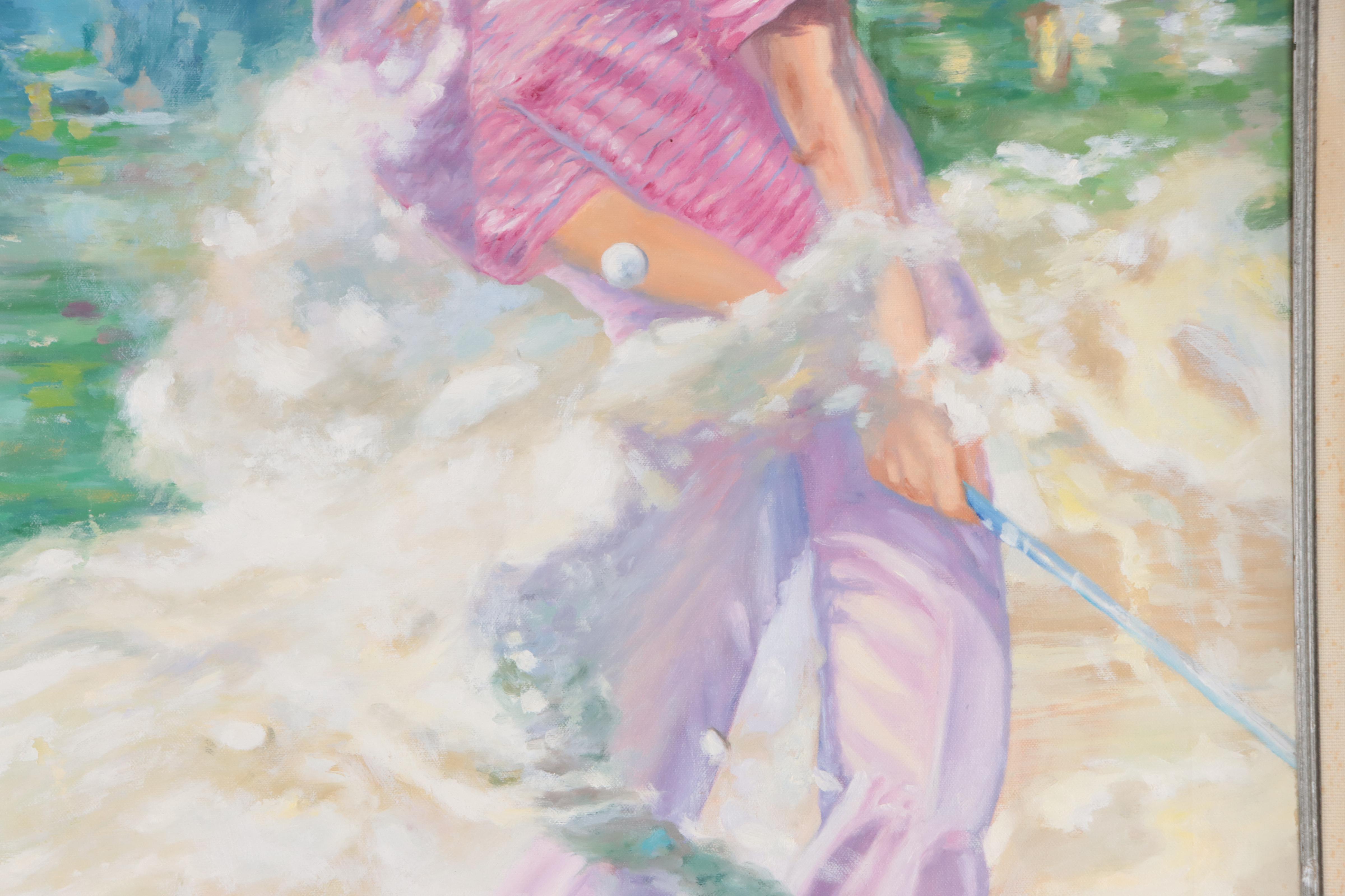 Ron Balaban Oil Painting of a Golfer, Late 20th Century