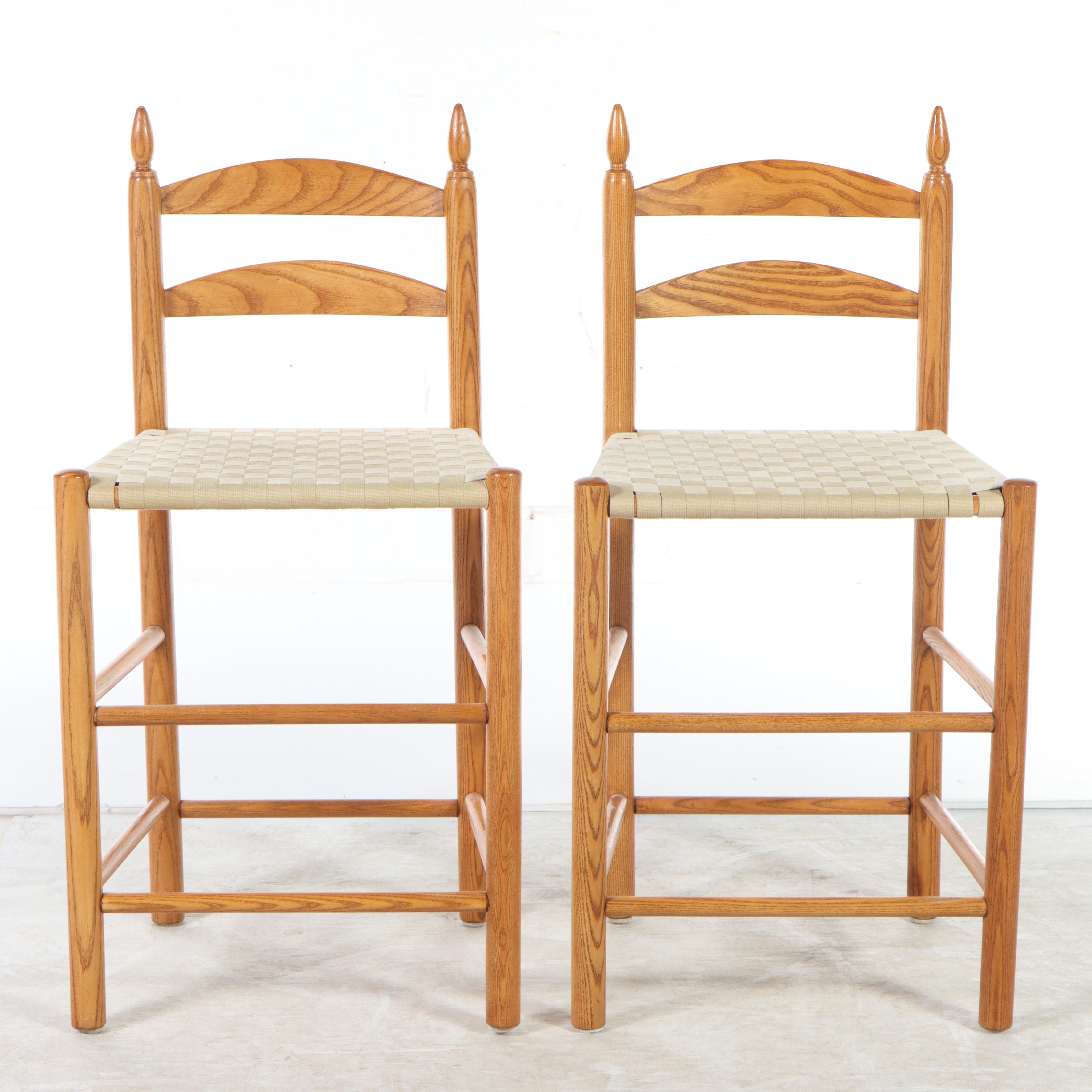 Oak Ladder Back Counter Stools with Woven Webbed Seats