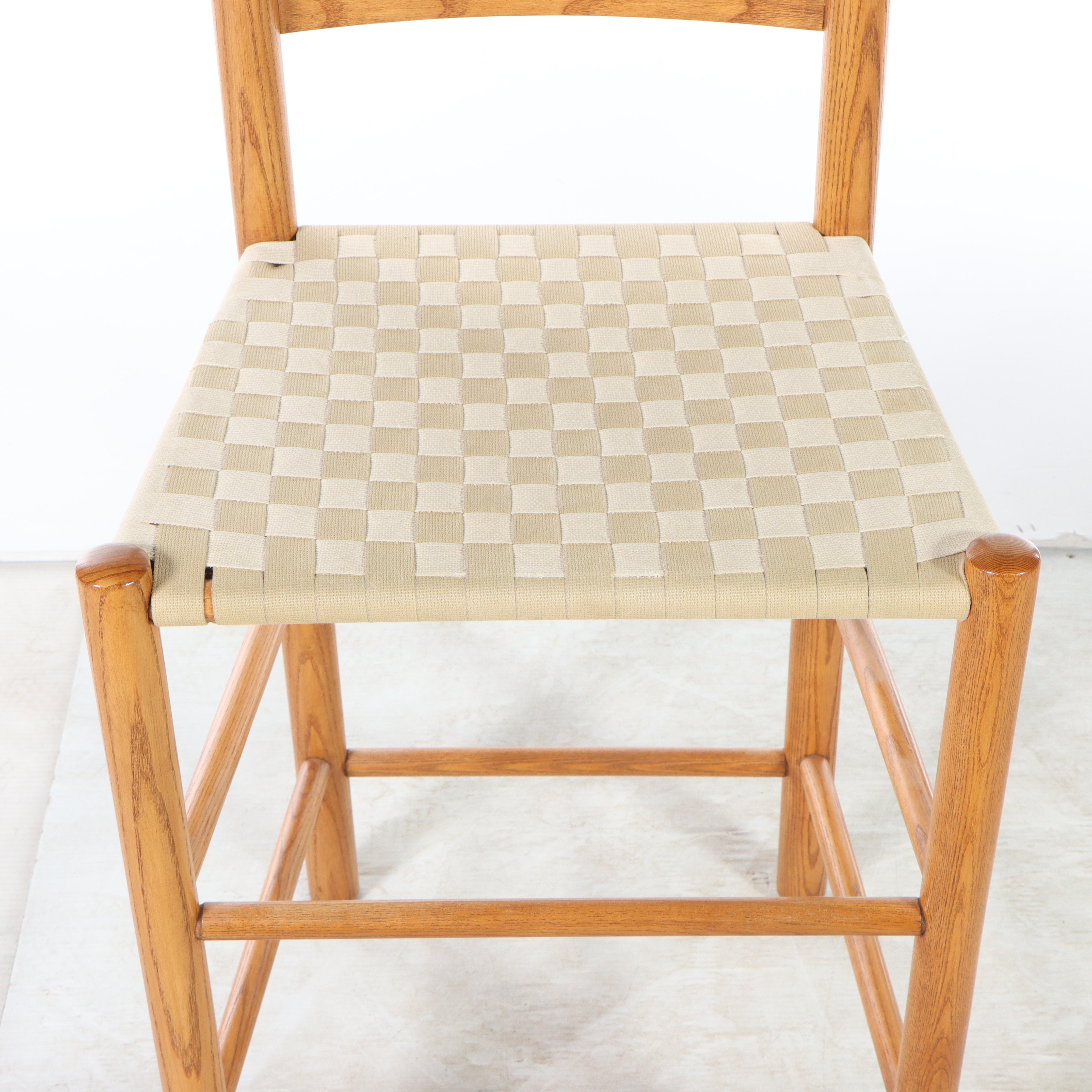 Oak Ladder Back Counter Stools with Woven Webbed Seats