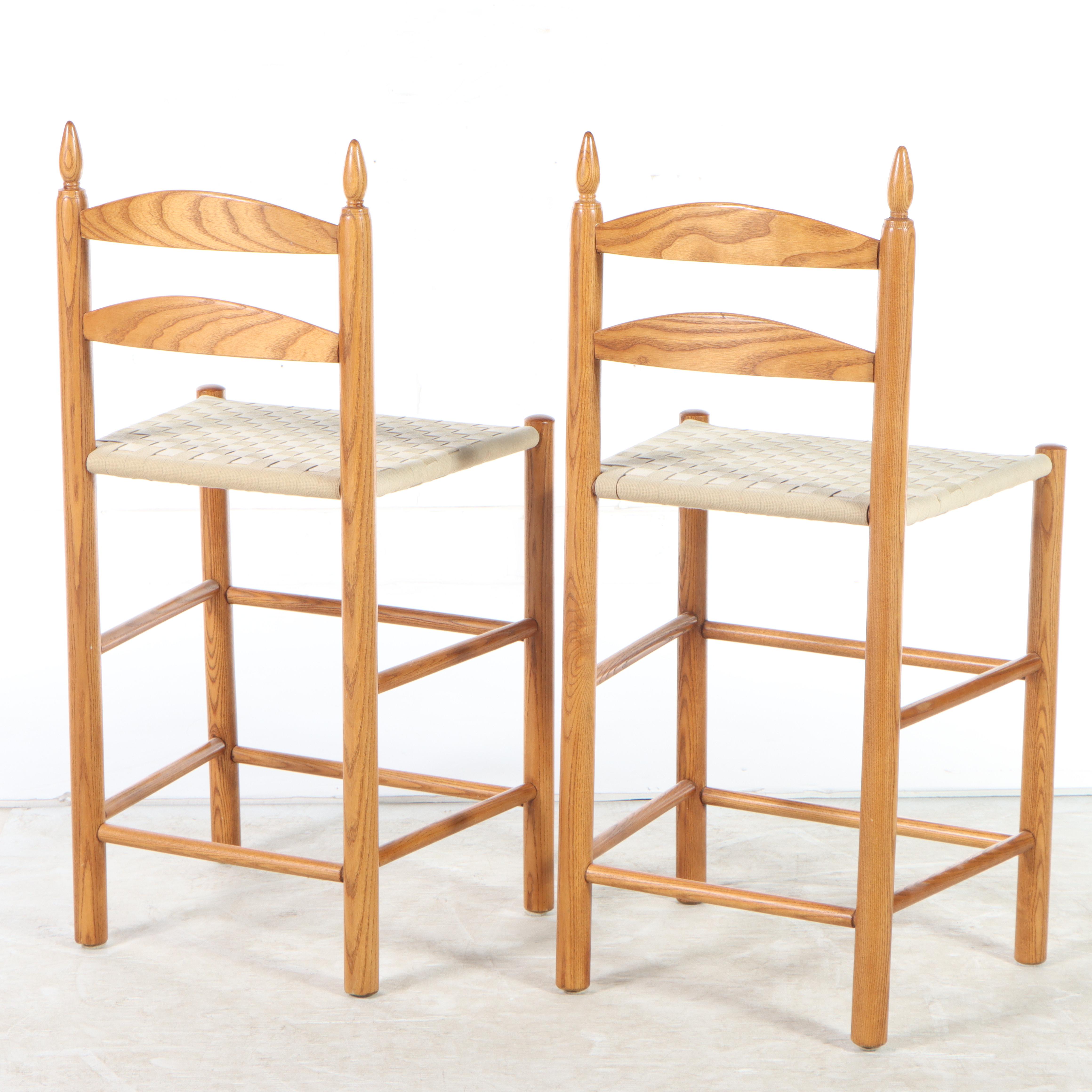 Oak Ladder Back Counter Stools with Woven Webbed Seats