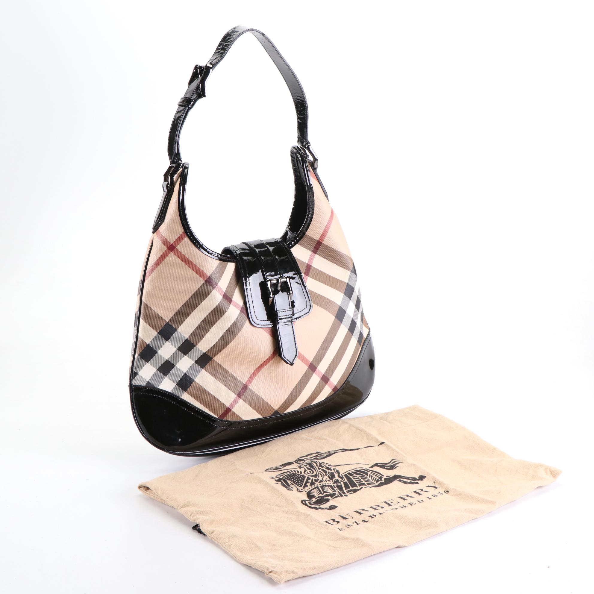 Burberry Brooke Hobo Bag in Nova Check Coated Canvas and Patent Leather Trim
