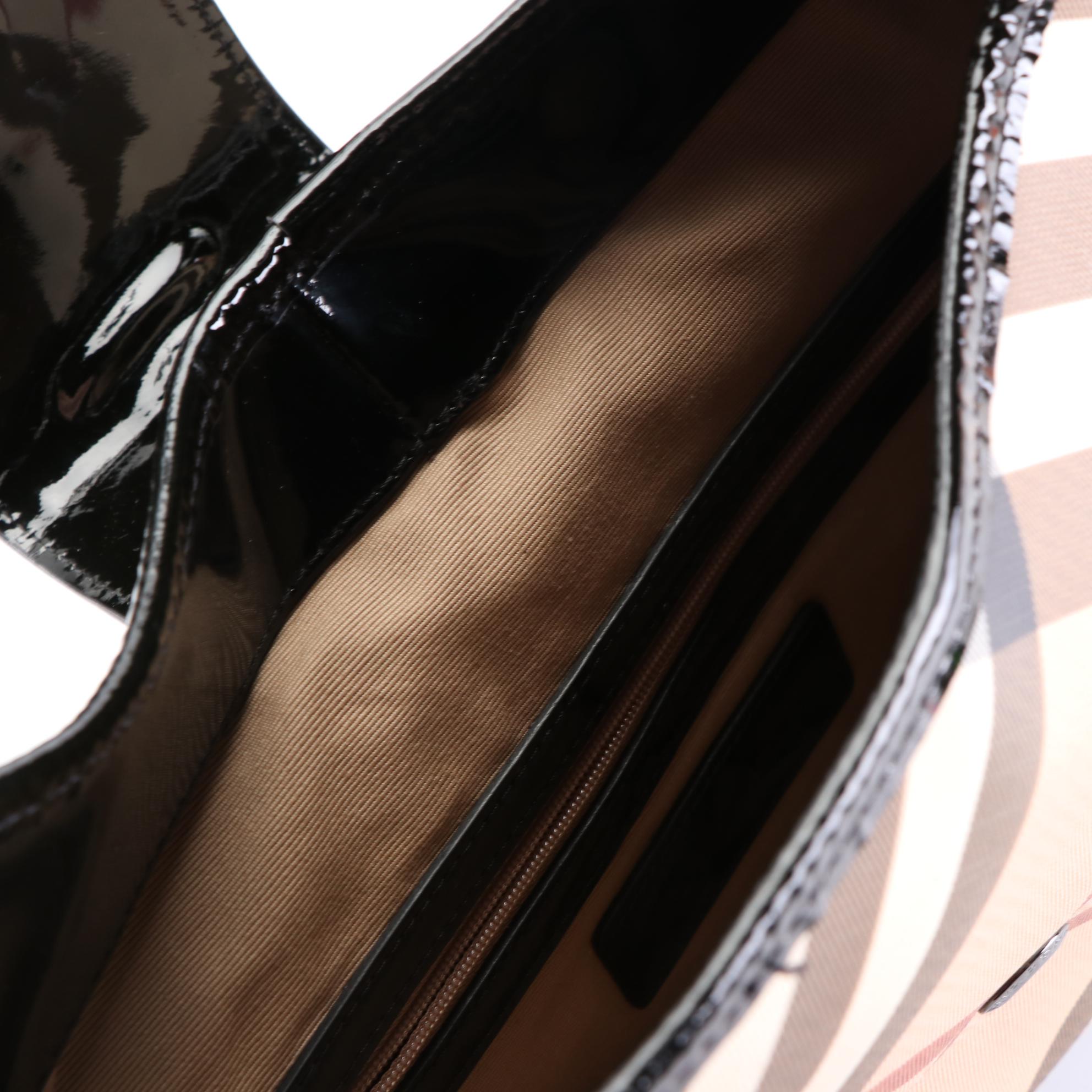 Burberry Brooke Hobo Bag in Nova Check Coated Canvas and Patent Leather Trim