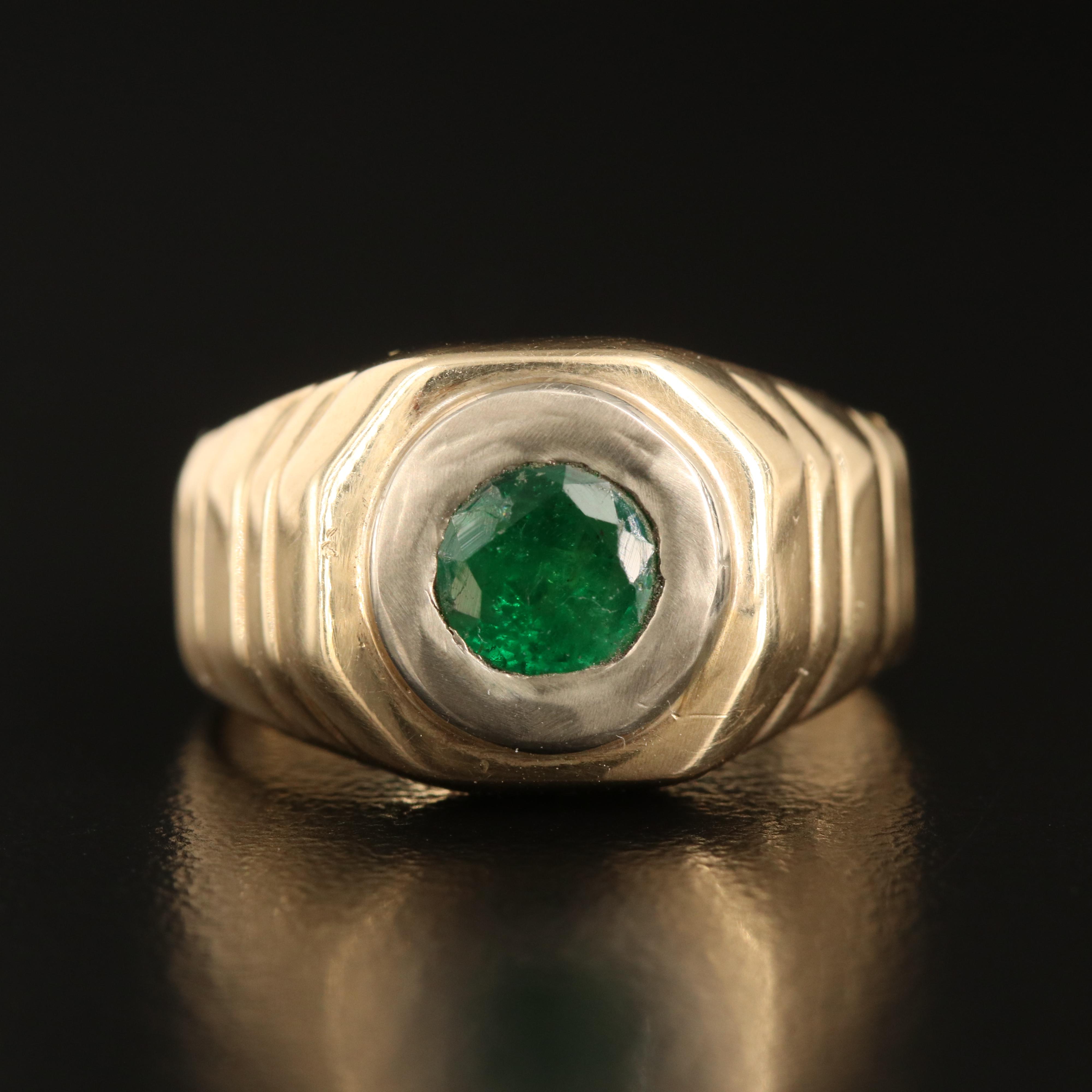 14K Emerald Ring with Fluted Shoulders