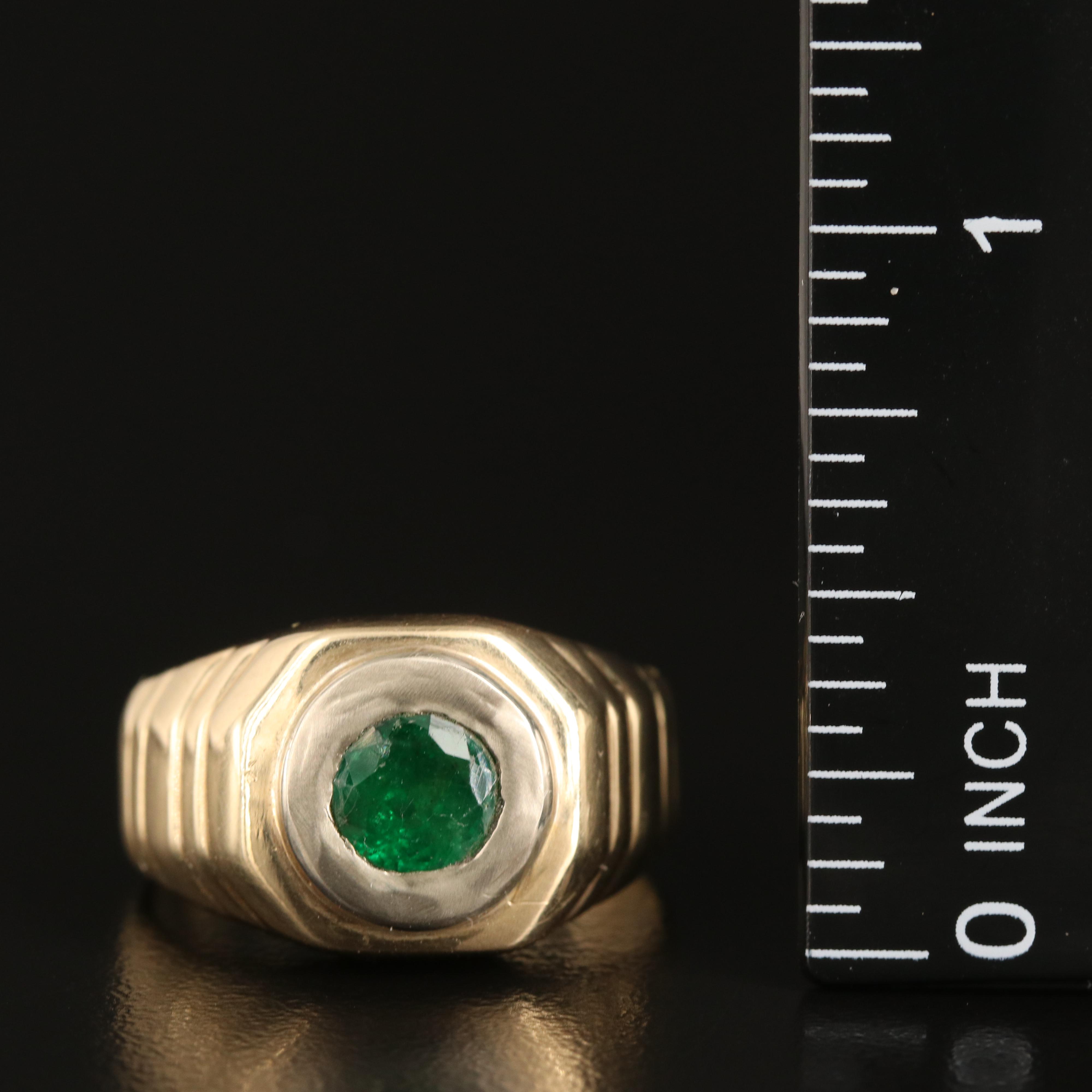 14K Emerald Ring with Fluted Shoulders