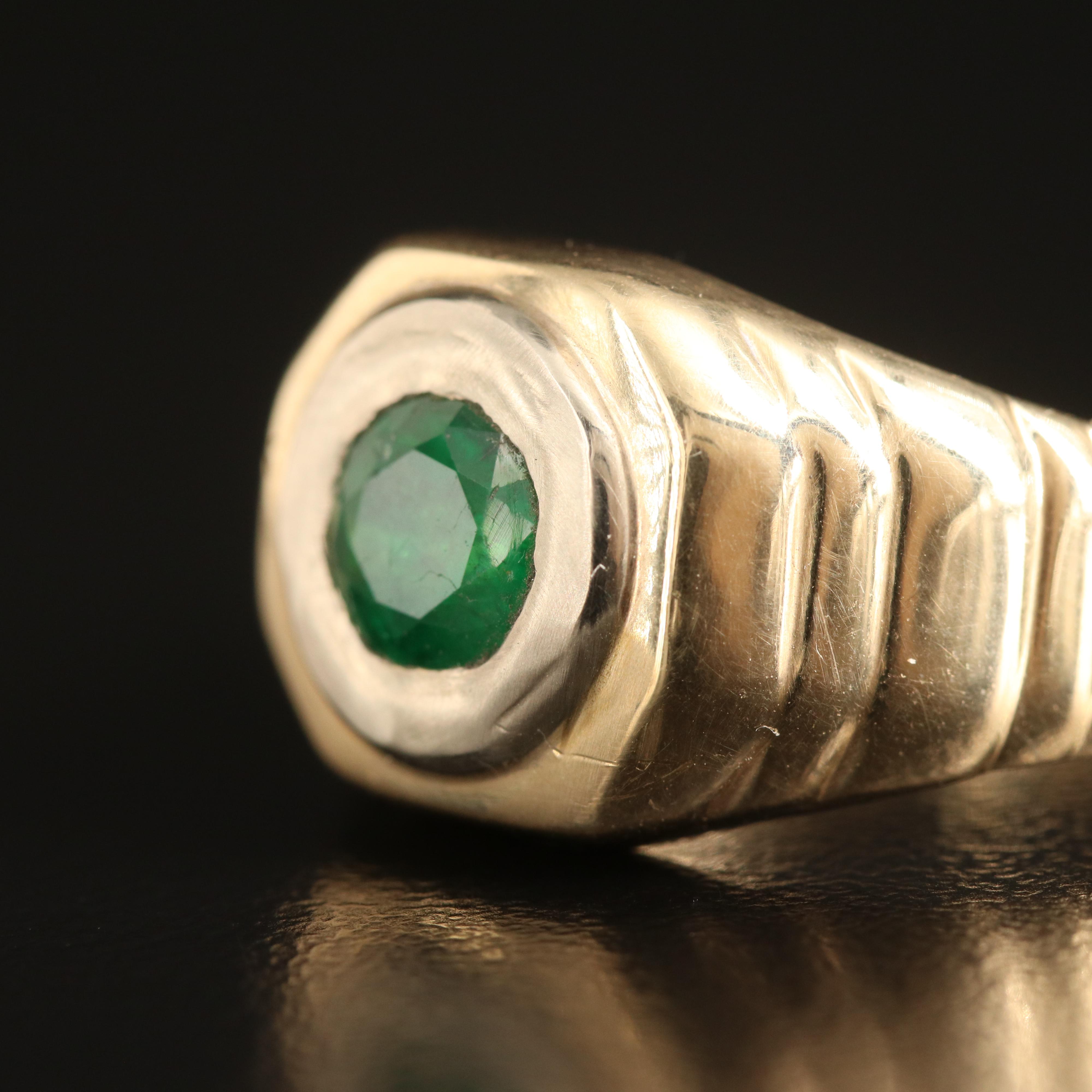 14K Emerald Ring with Fluted Shoulders