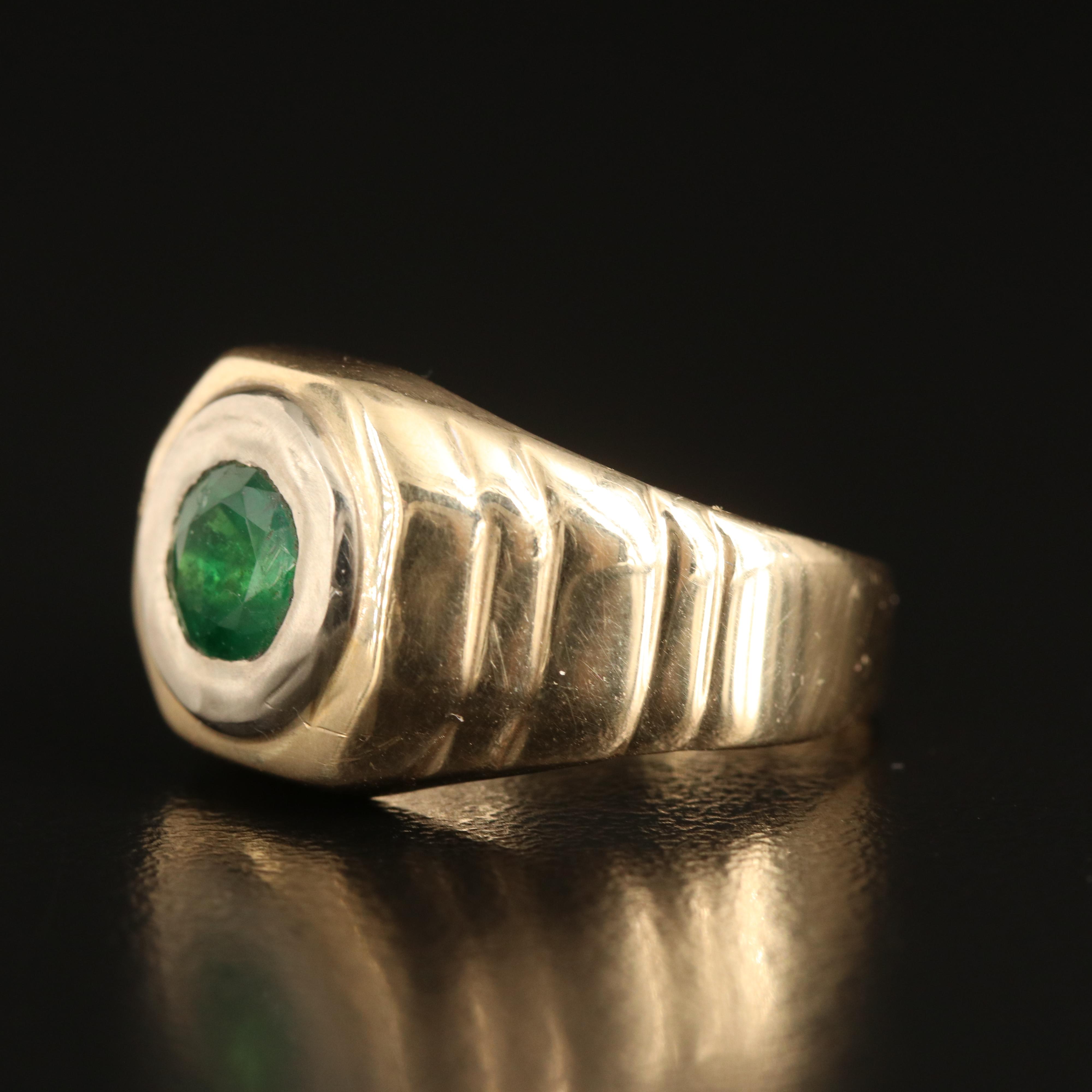14K Emerald Ring with Fluted Shoulders
