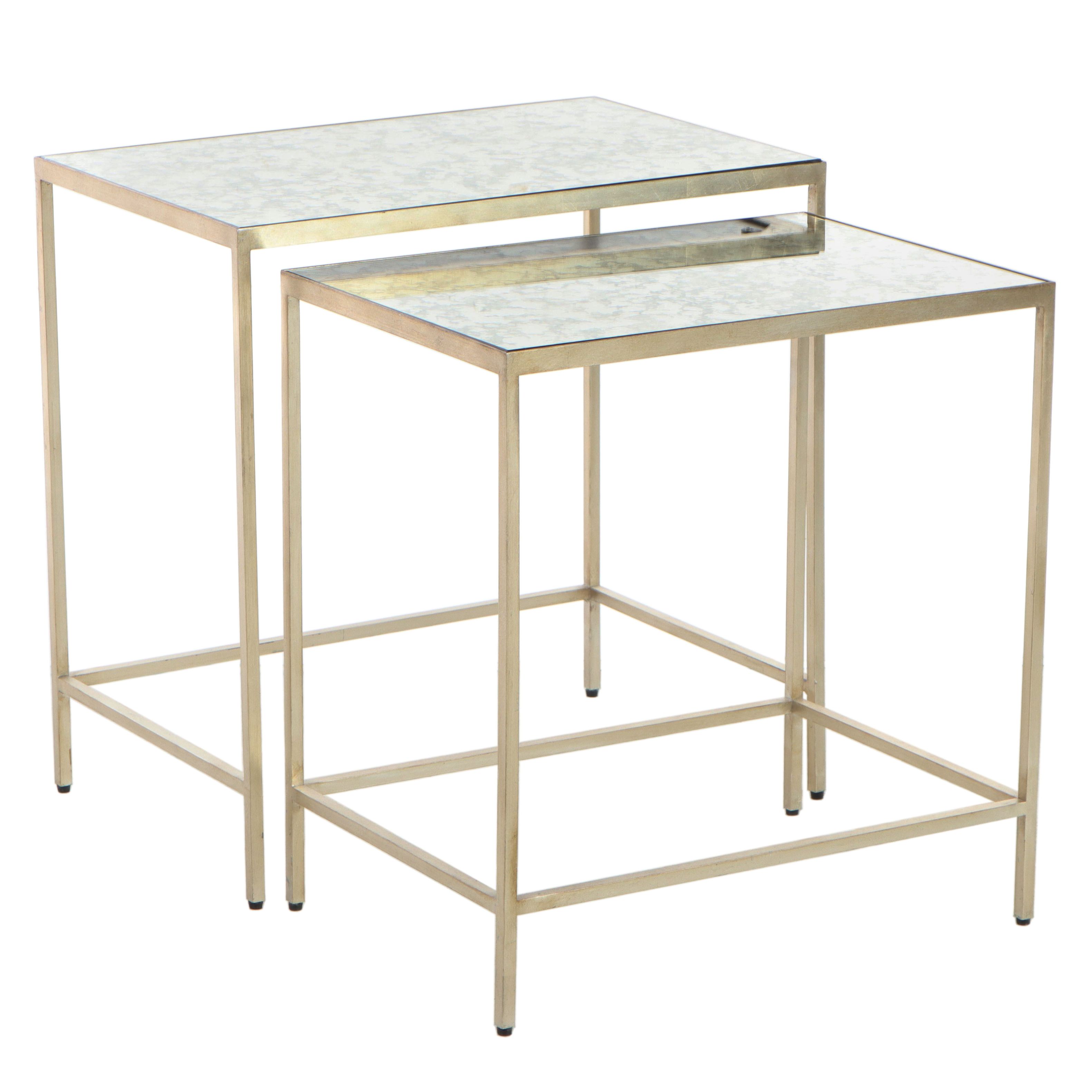 Ethan Allen "Zachary" Antiqued Mirror and Champagne Metal Nesting Tables