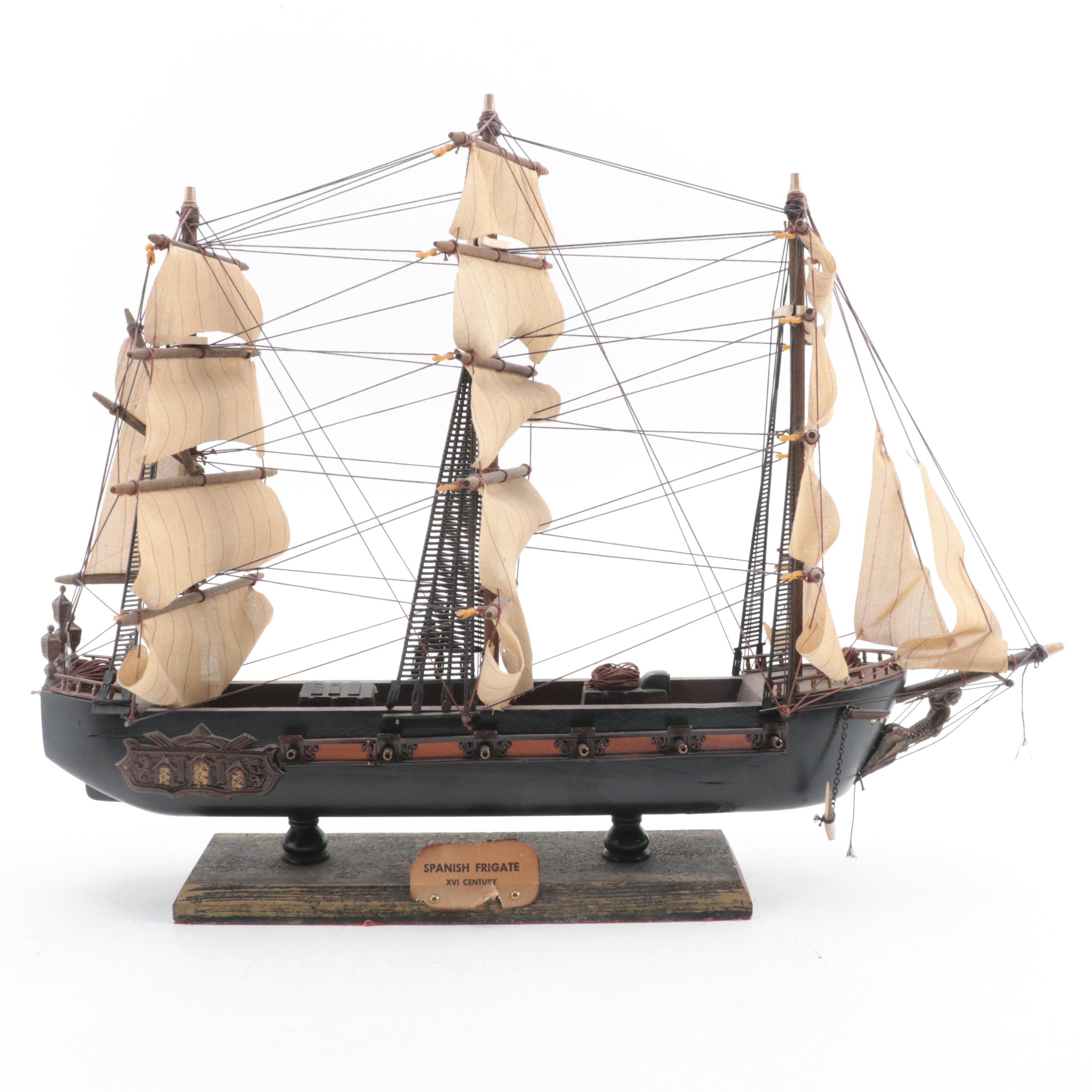 Hand-Crafted Model of 16th Century Spanish Frigate Ship, Mid to Late 20th C