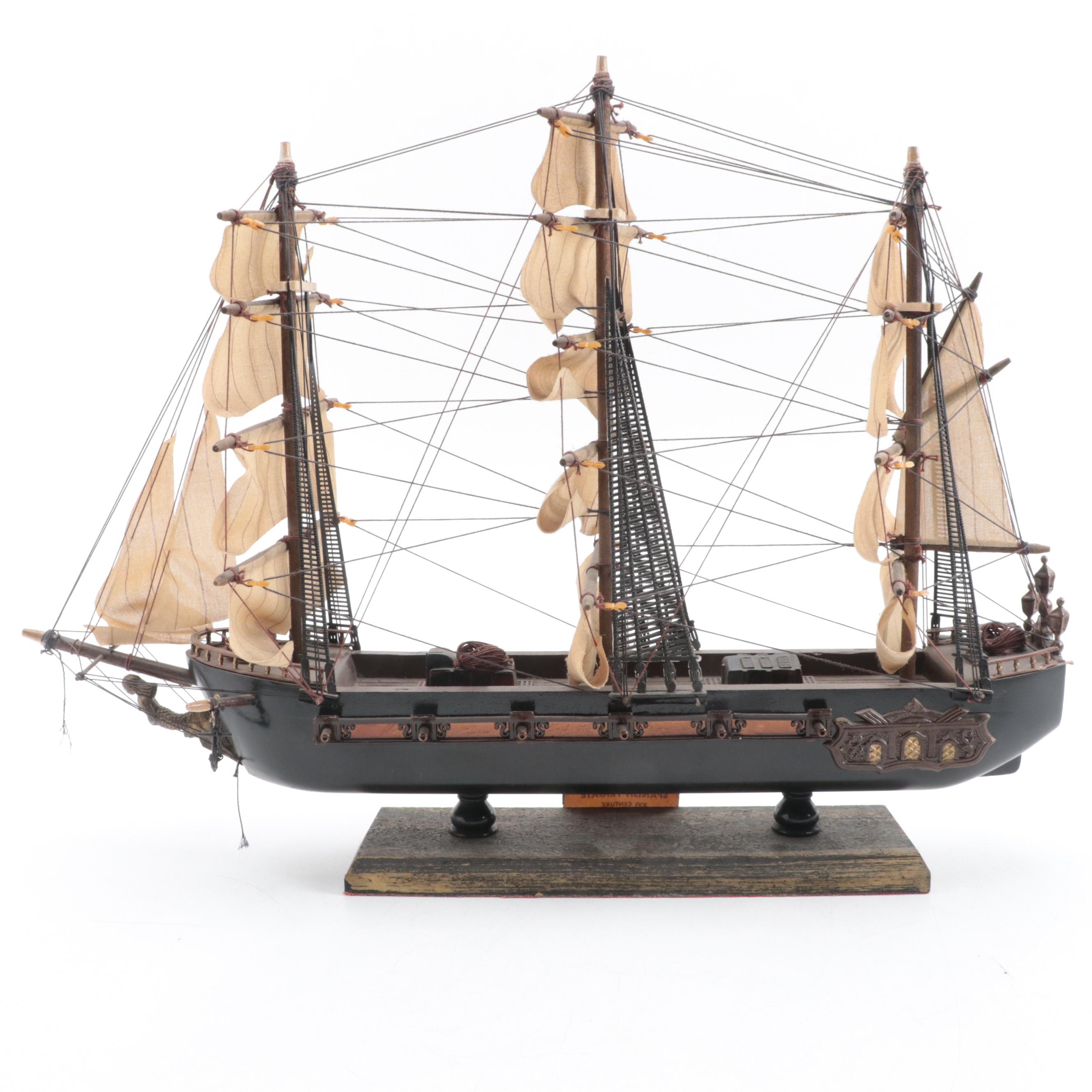 Hand-Crafted Model of 16th Century Spanish Frigate Ship, Mid to Late 20th C