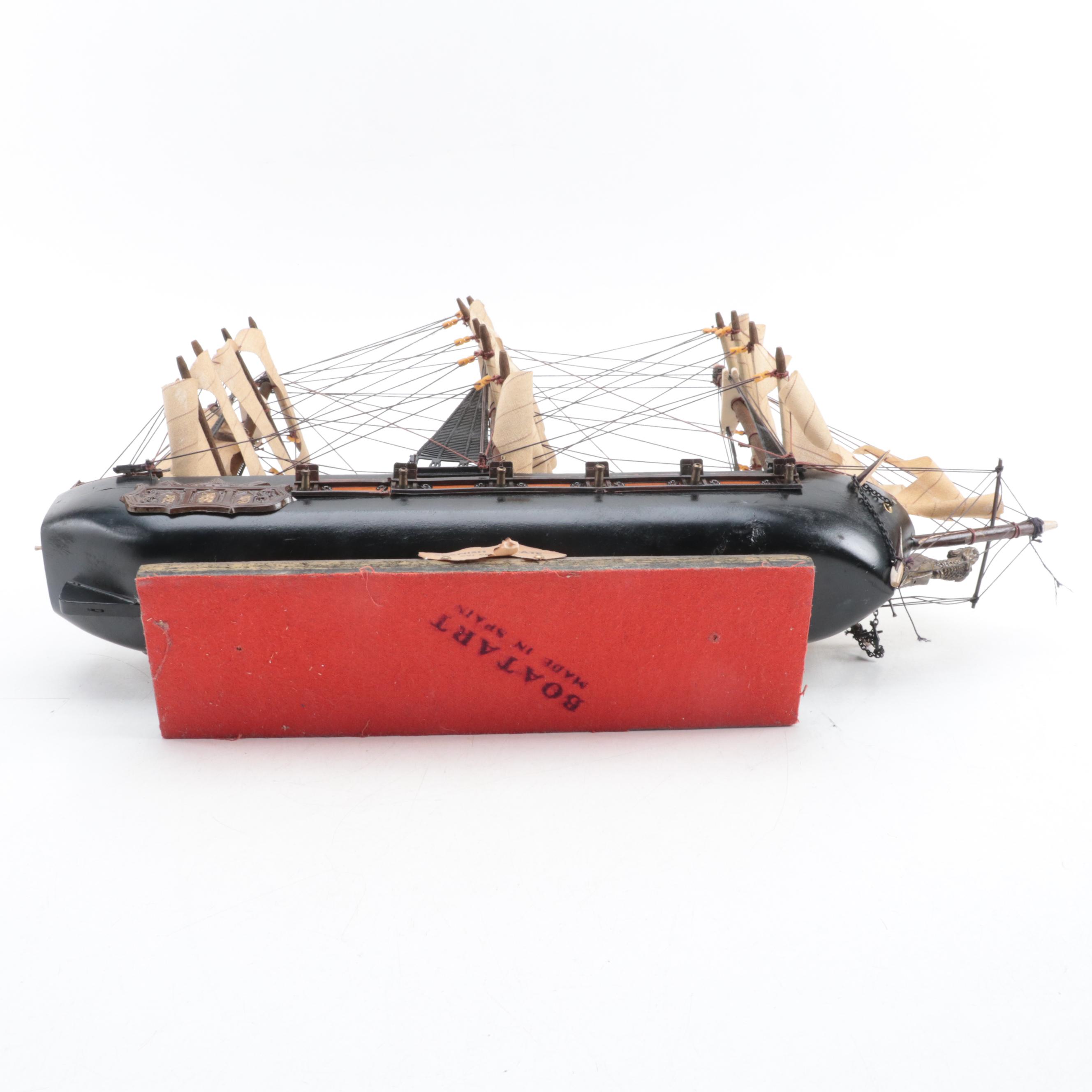 Hand-Crafted Model of 16th Century Spanish Frigate Ship, Mid to Late 20th C