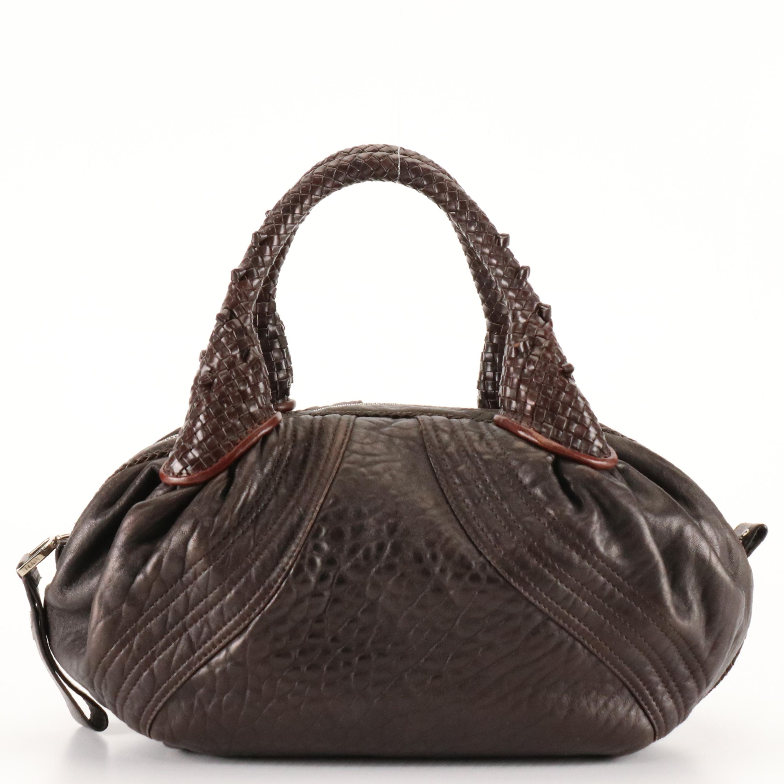 Fendi Mini Spy Bag in Brown Leather with Woven Handles