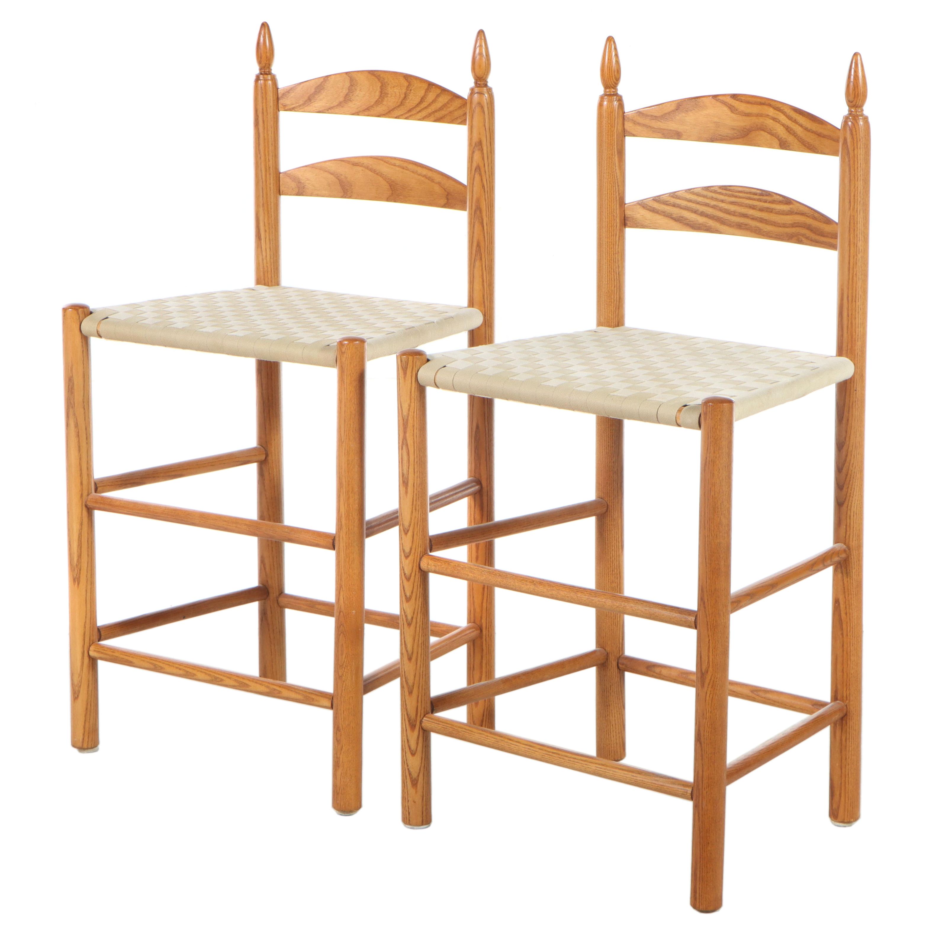 Oak Ladder Back Counter Stools with Woven Webbed Seats
