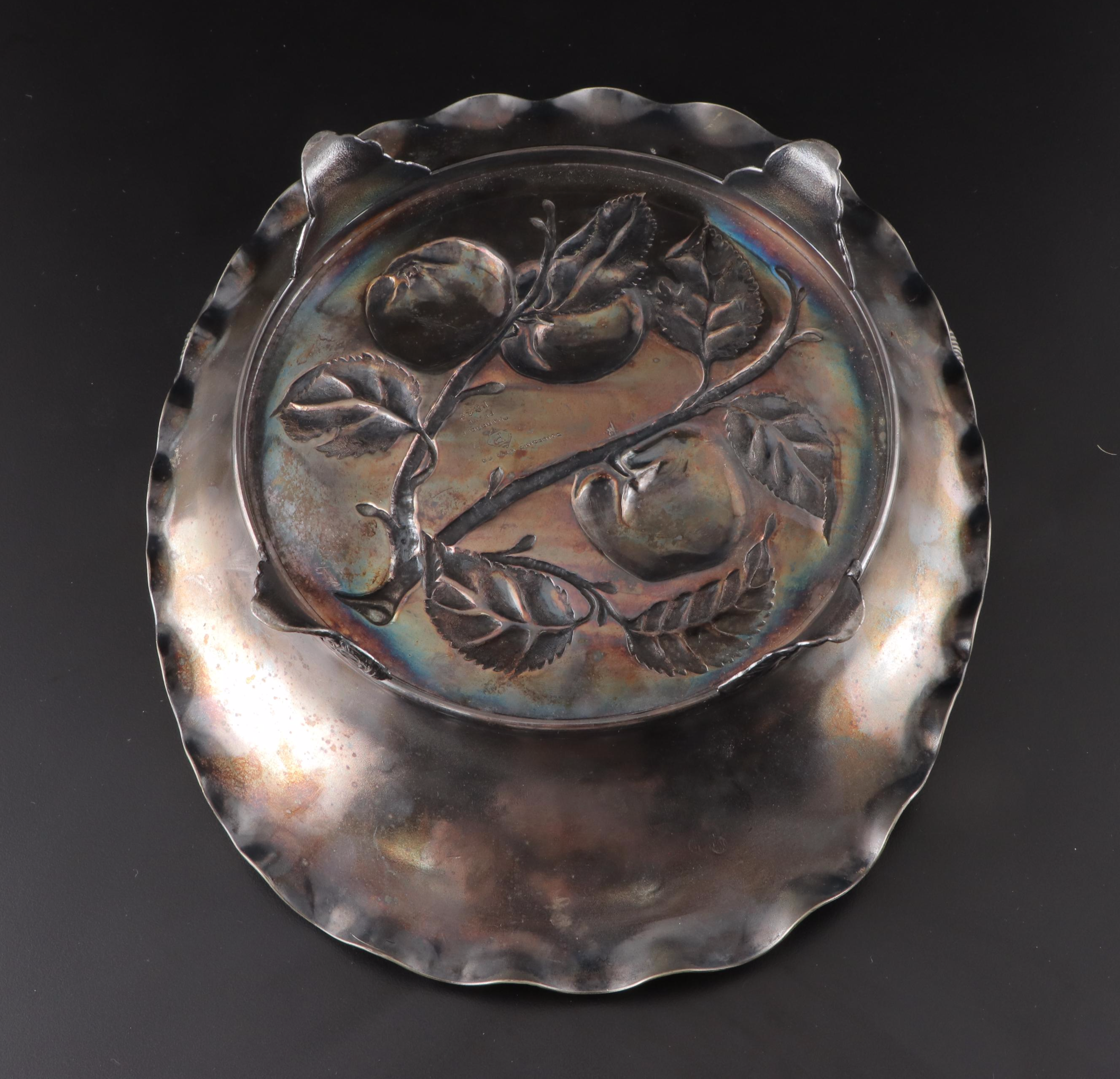 Pairpoint Victorian Repousse Silver Plate Cake Basket, Sugar and Creamer