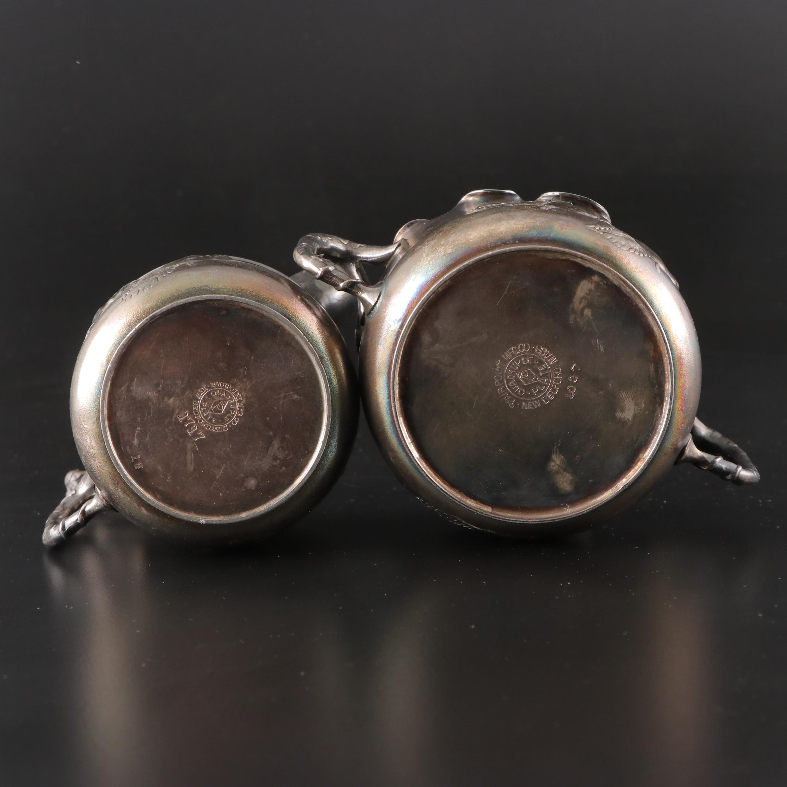 Pairpoint Victorian Repousse Silver Plate Cake Basket, Sugar and Creamer