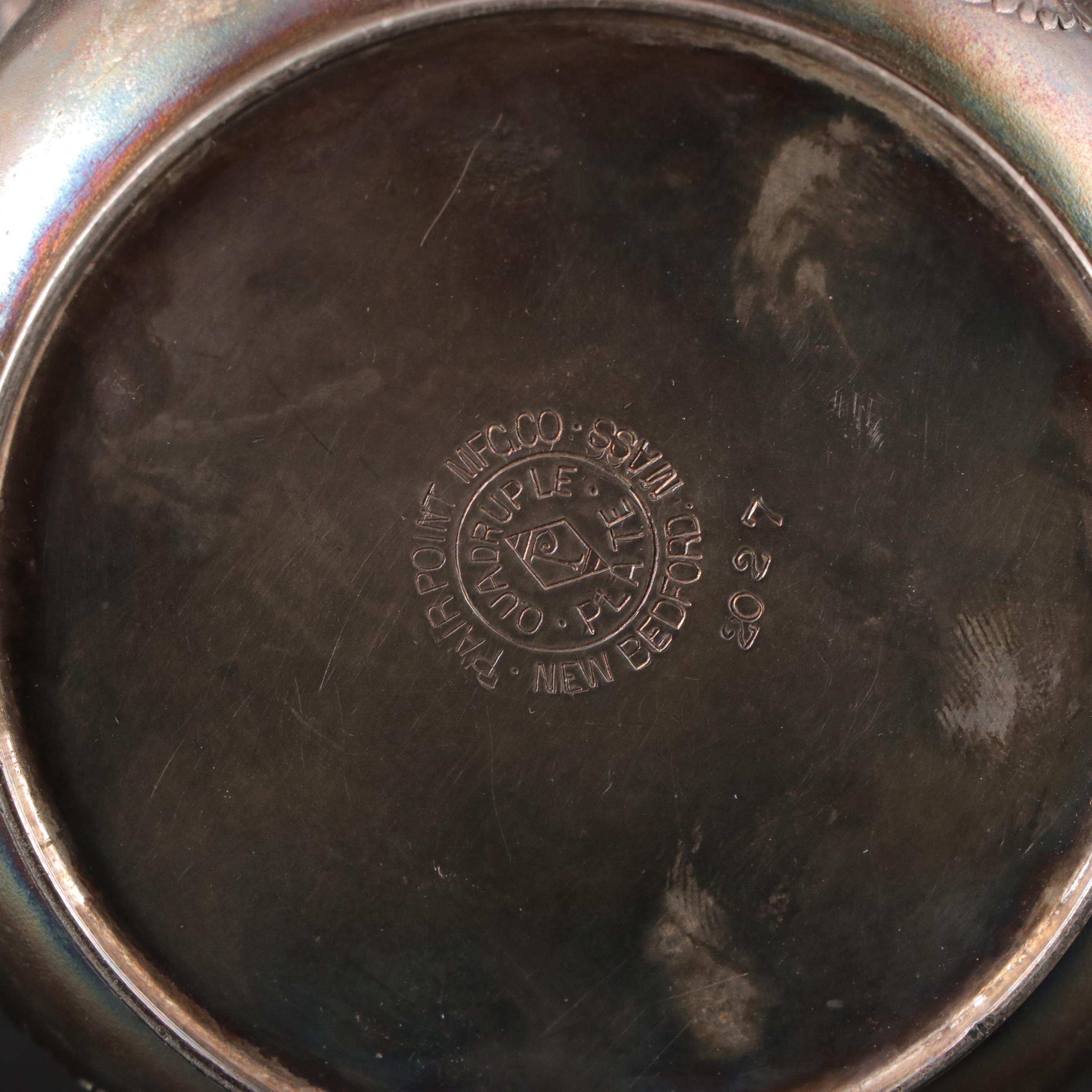 Pairpoint Victorian Repousse Silver Plate Cake Basket, Sugar and Creamer