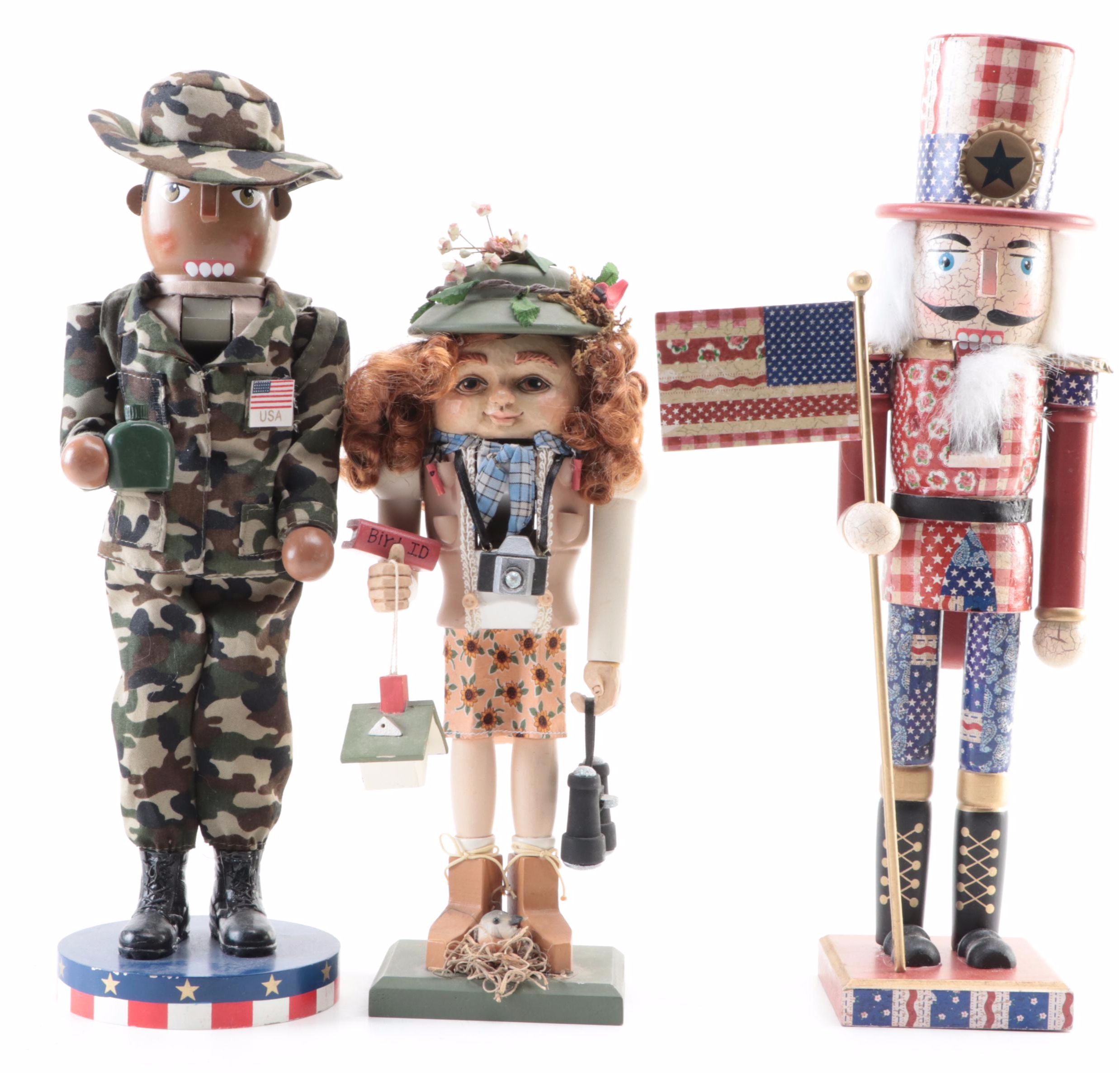 Terry's Village Fisherman,  Fourth of July, Bird Watcher, Military Nutcrackers